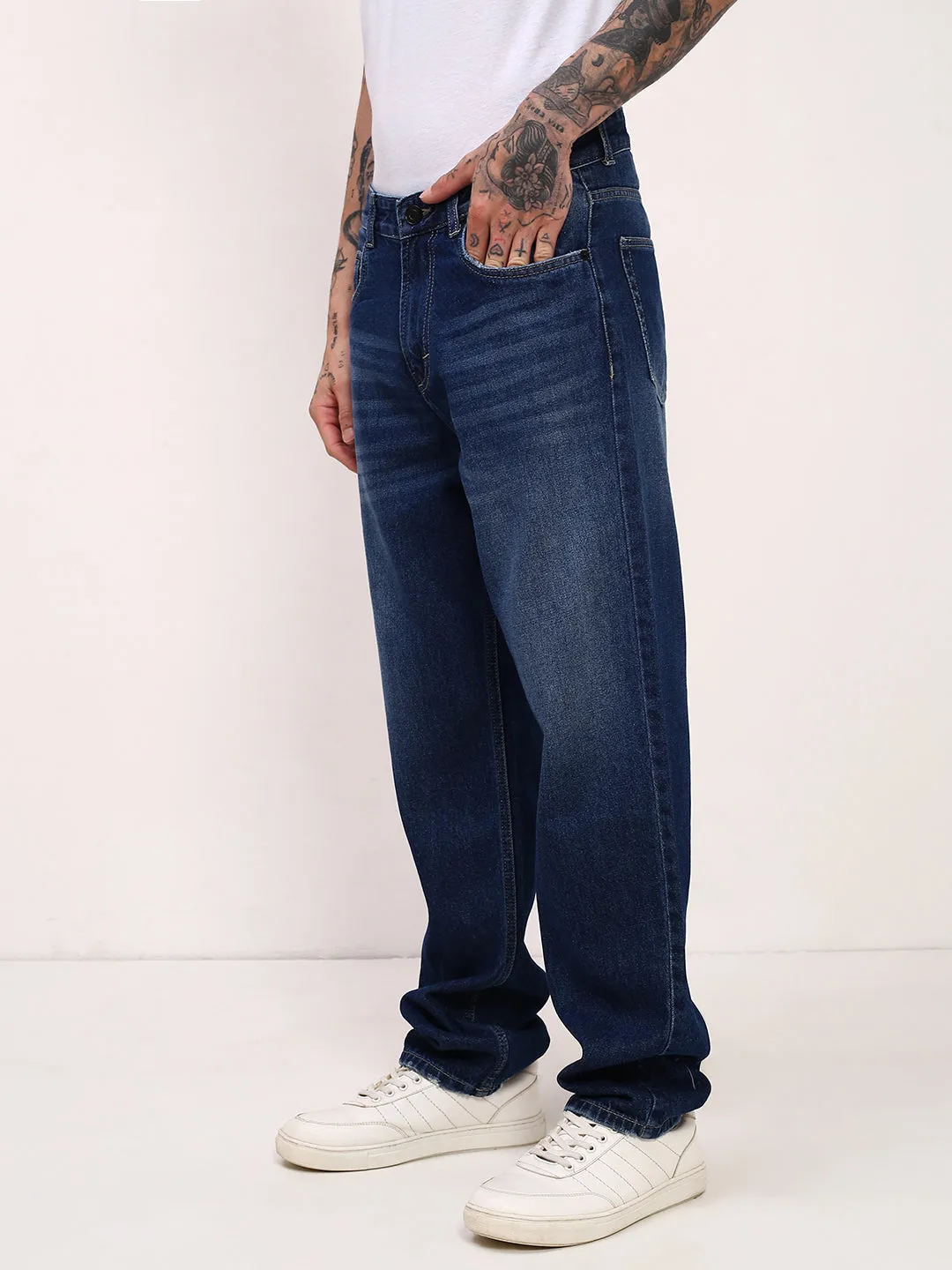 Comfort Wear Comfy Wear Men's Blue Solid Straight Fit Light Fade Jeans