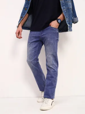Casual Chic Men's Blue Solid Straight Fit Low-Rise Heavy Fade Acid Wash Stretchable Jeans