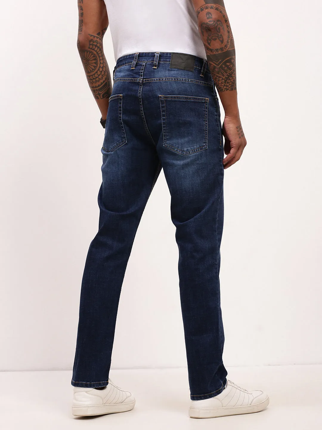 Men's Blue Solid Straight Fit Stretchable Jeans Timeless Piece Durable Summer Vibes