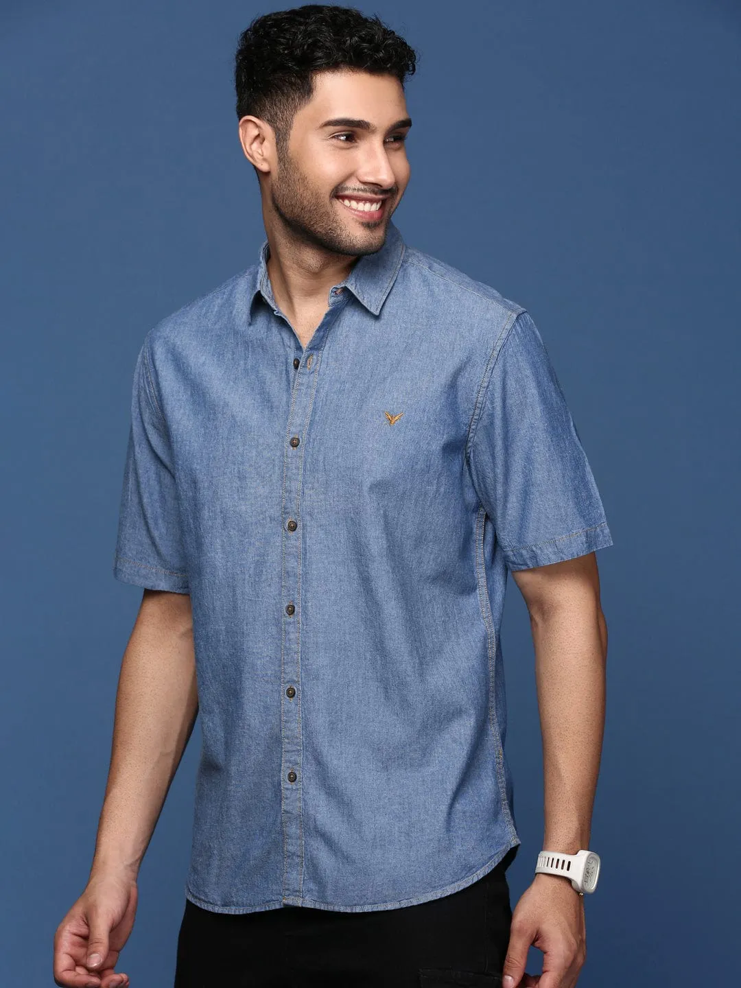 Coastal Chic Men's Blue Standard Slim Fit Opaque Casual Shirt