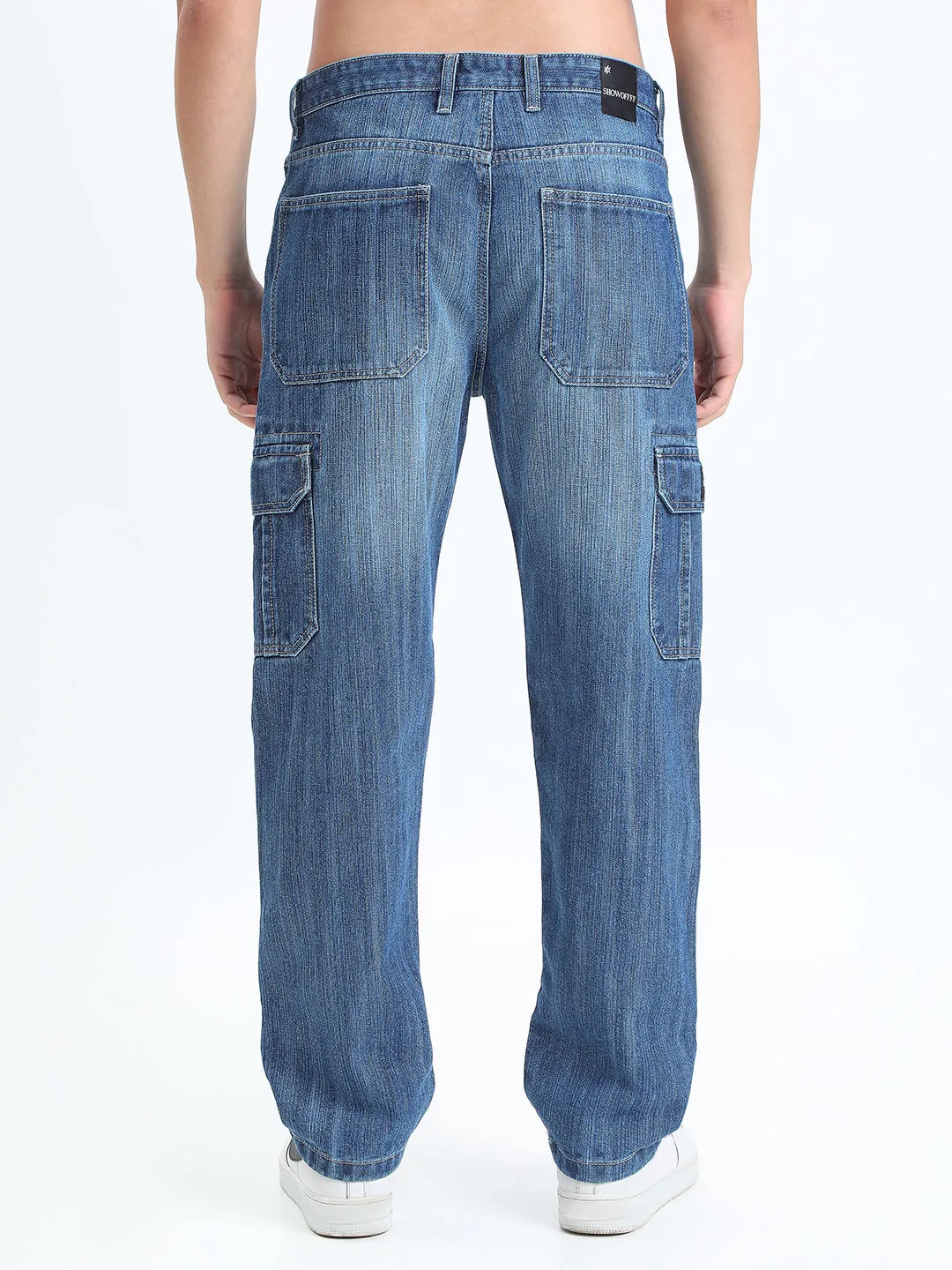Utility Look Men's Blue Straight Fit Cargo Jeans