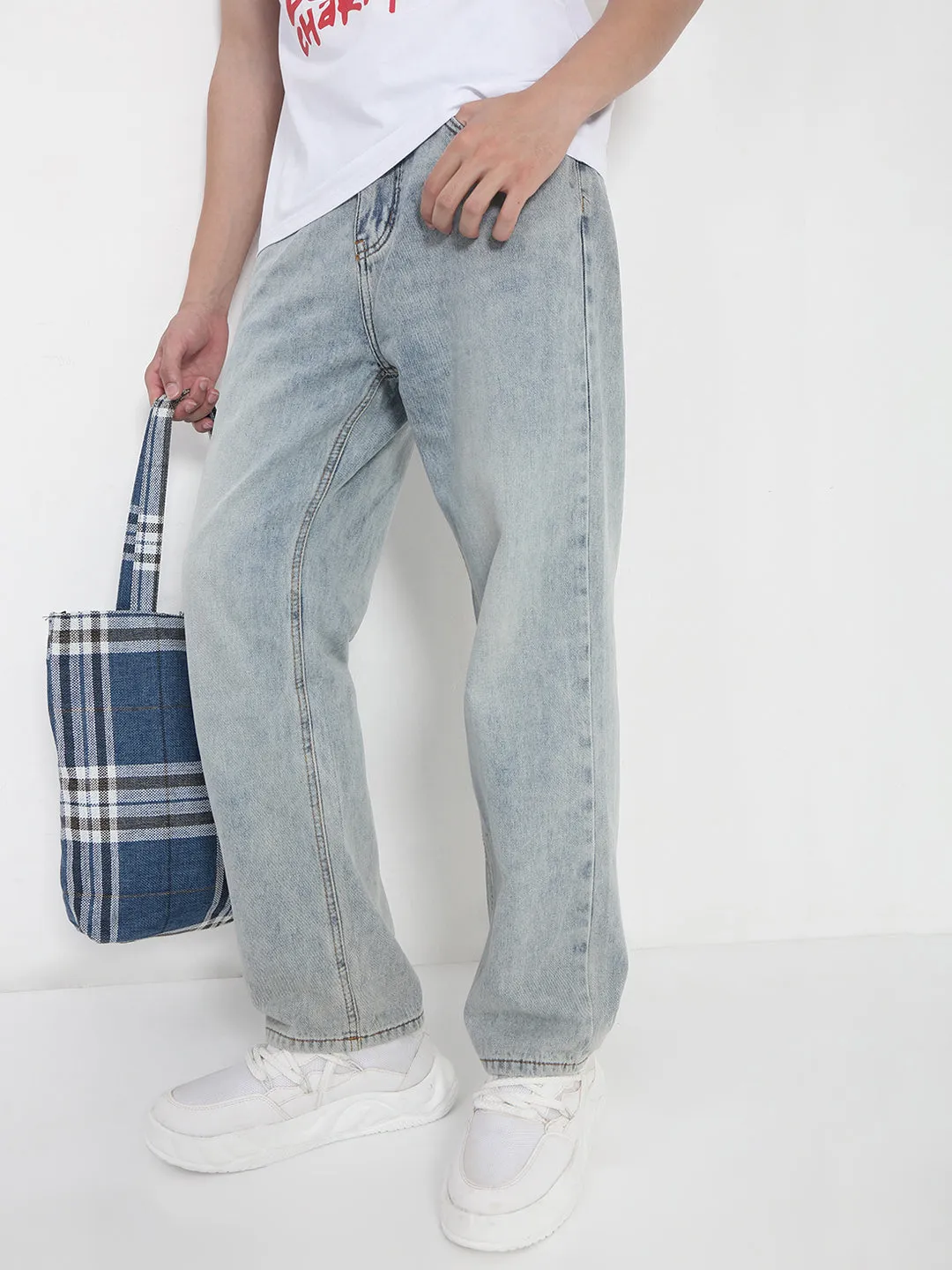 Student Outfit Streetwear Fan Artist Vibe Sustainable Men's Blue Straight Fit Jeans