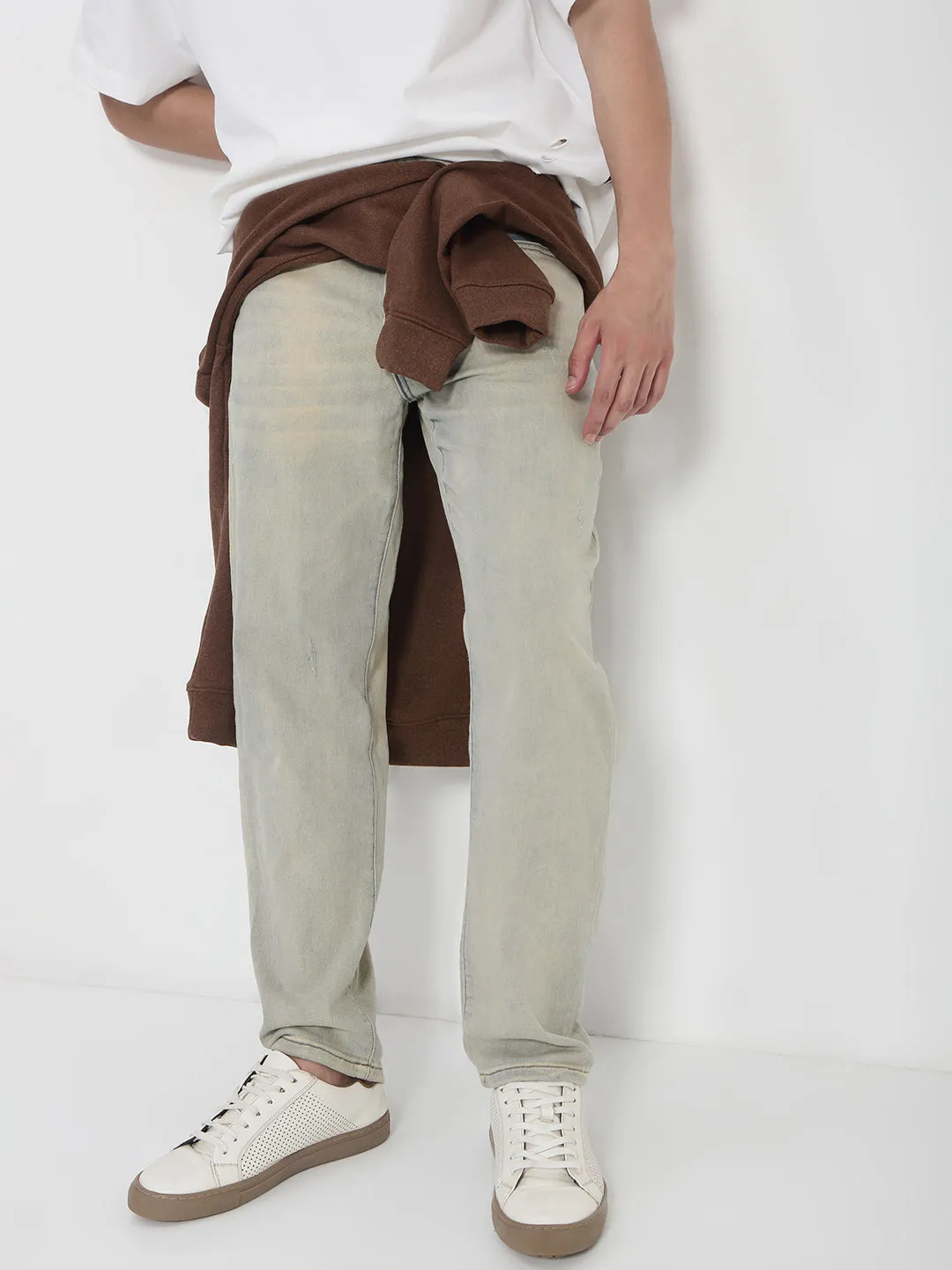 Men's Blue Straight Fit Jeans Trendy Wear Casual Look