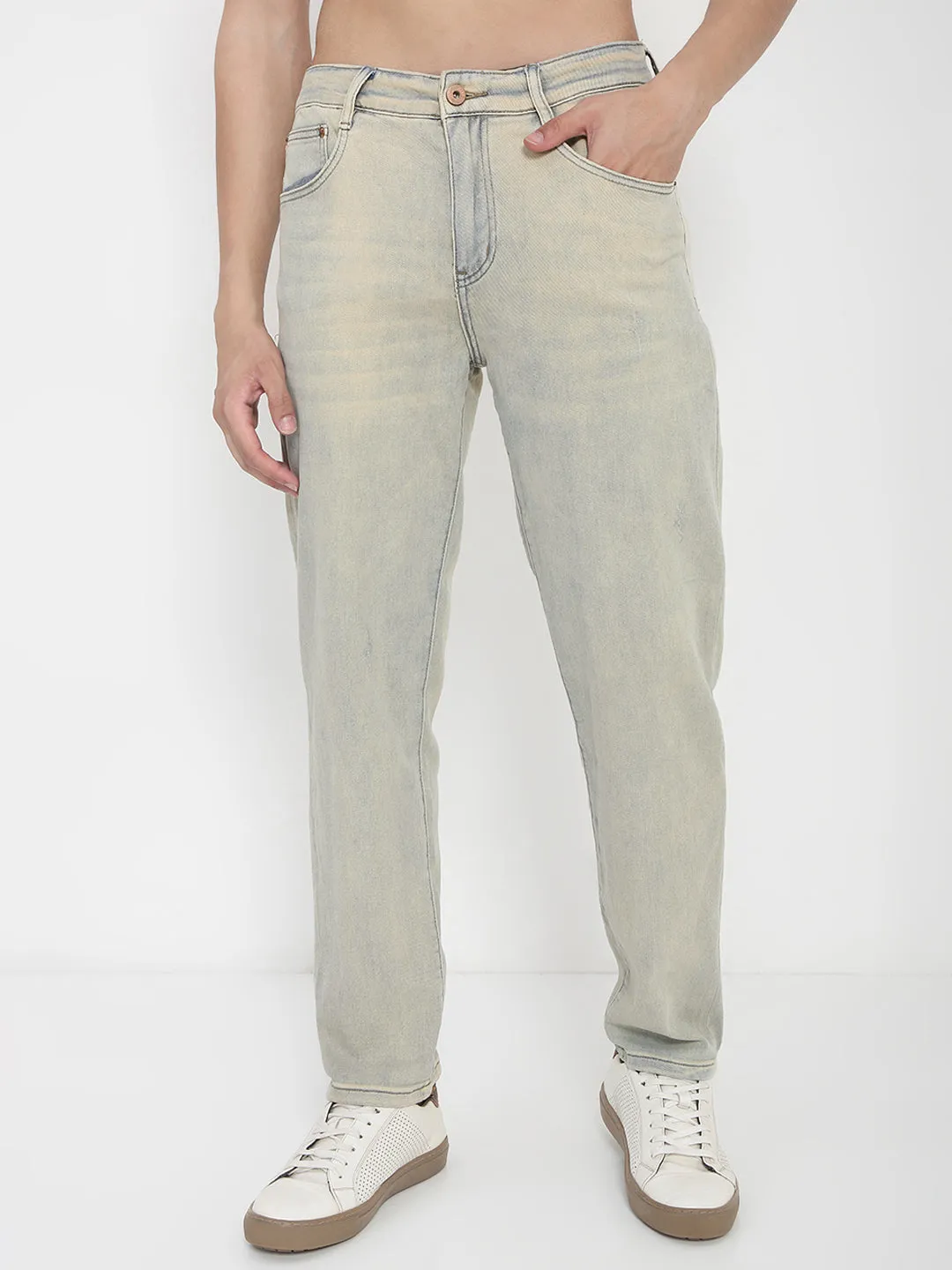 Durable Fabric Minimalist Daily Wear Loose Men's Blue Straight Fit Jeans