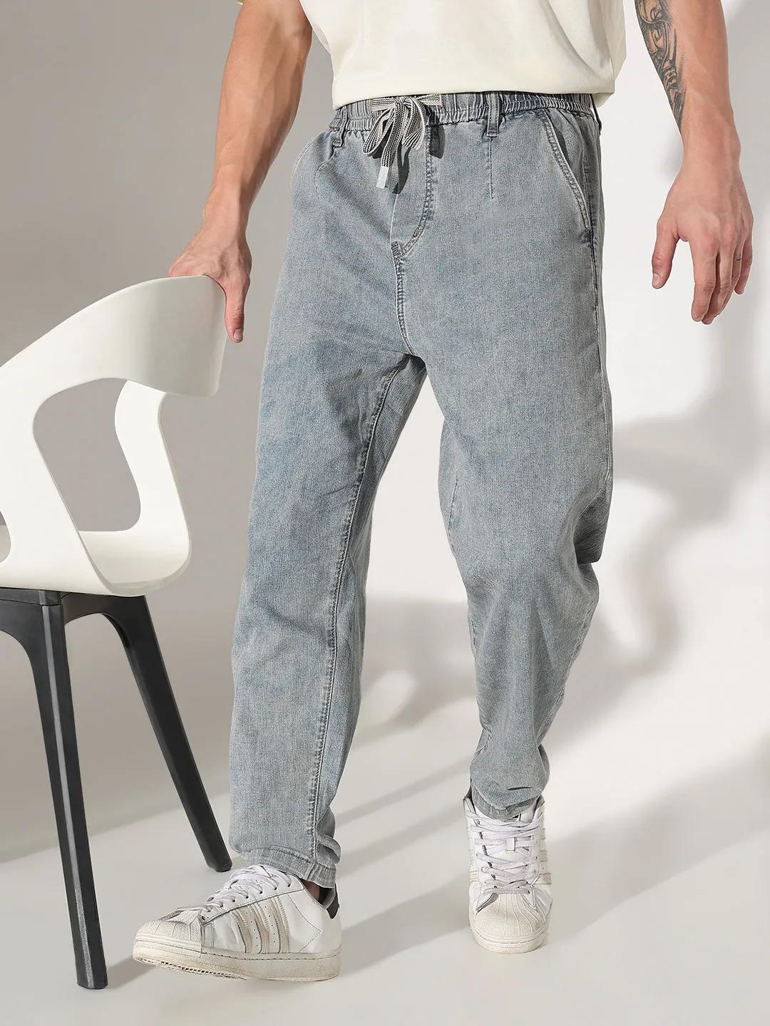 Relaxed Aesthetic Classic Wear Textured Men's Blue Straight Fit Jeans