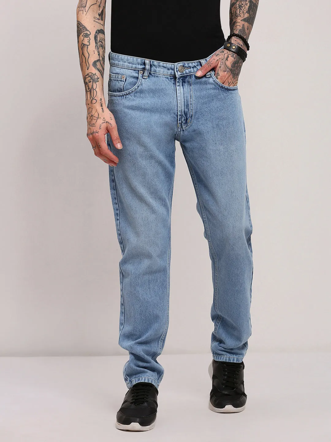 Evening Stroll Comfy Men's Blue Straight Fit Low-Rise Jeans