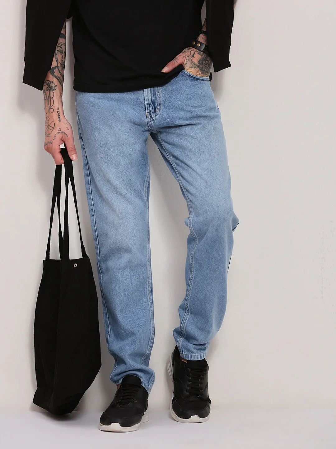 Men's Blue Straight Fit Low-Rise Jeans Versatile Outfit Casual Morning Stroll