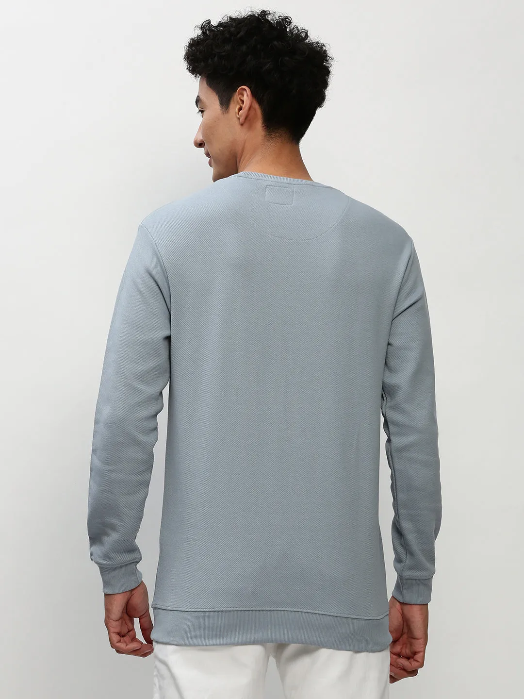 Men's Blue Typography Printed Pullover Cotton Sweatshirt Winter Essential