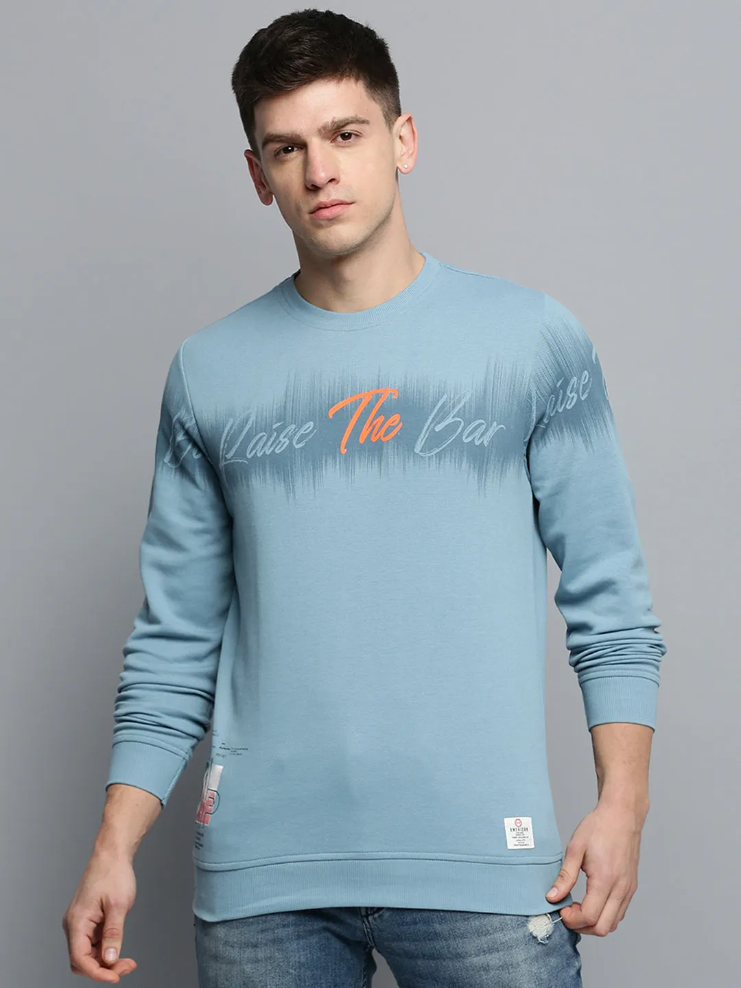Men's Blue Typography Printed Pullover Cotton Sweatshirt full sleeve Fashionable Look