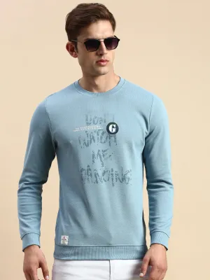 product anniversary charm Men's Blue Typography Printed Pullover Sweatshirt