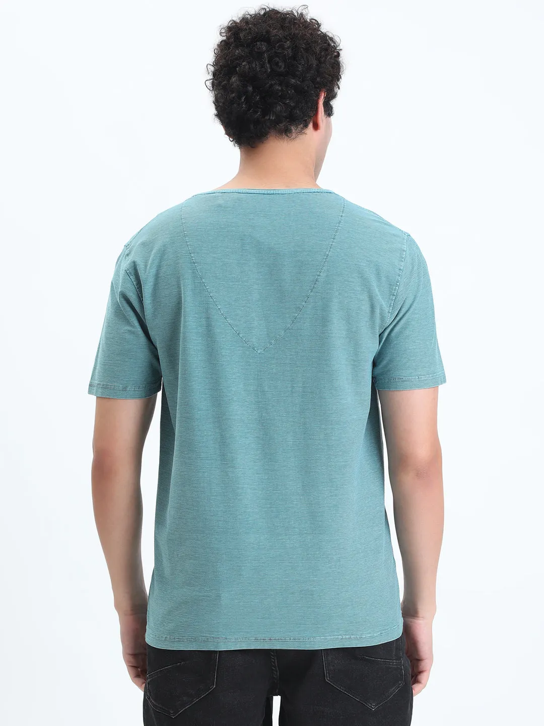 LowMaintenance Material Dream Feel Men's Blue V-Neck Regular Fit T-Shirt