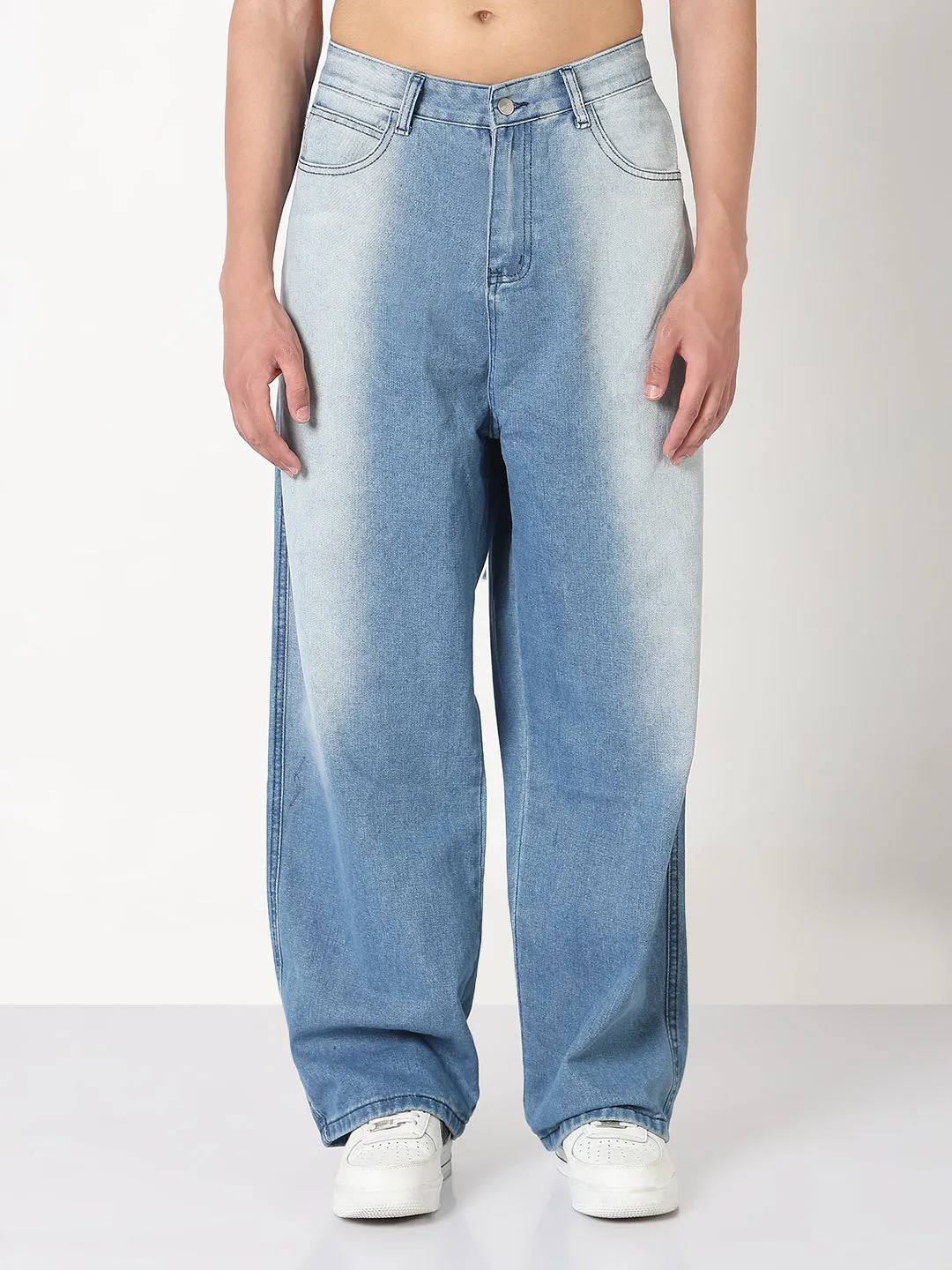 Classic Design Men's Blue Washed Baggy Fit Jeans