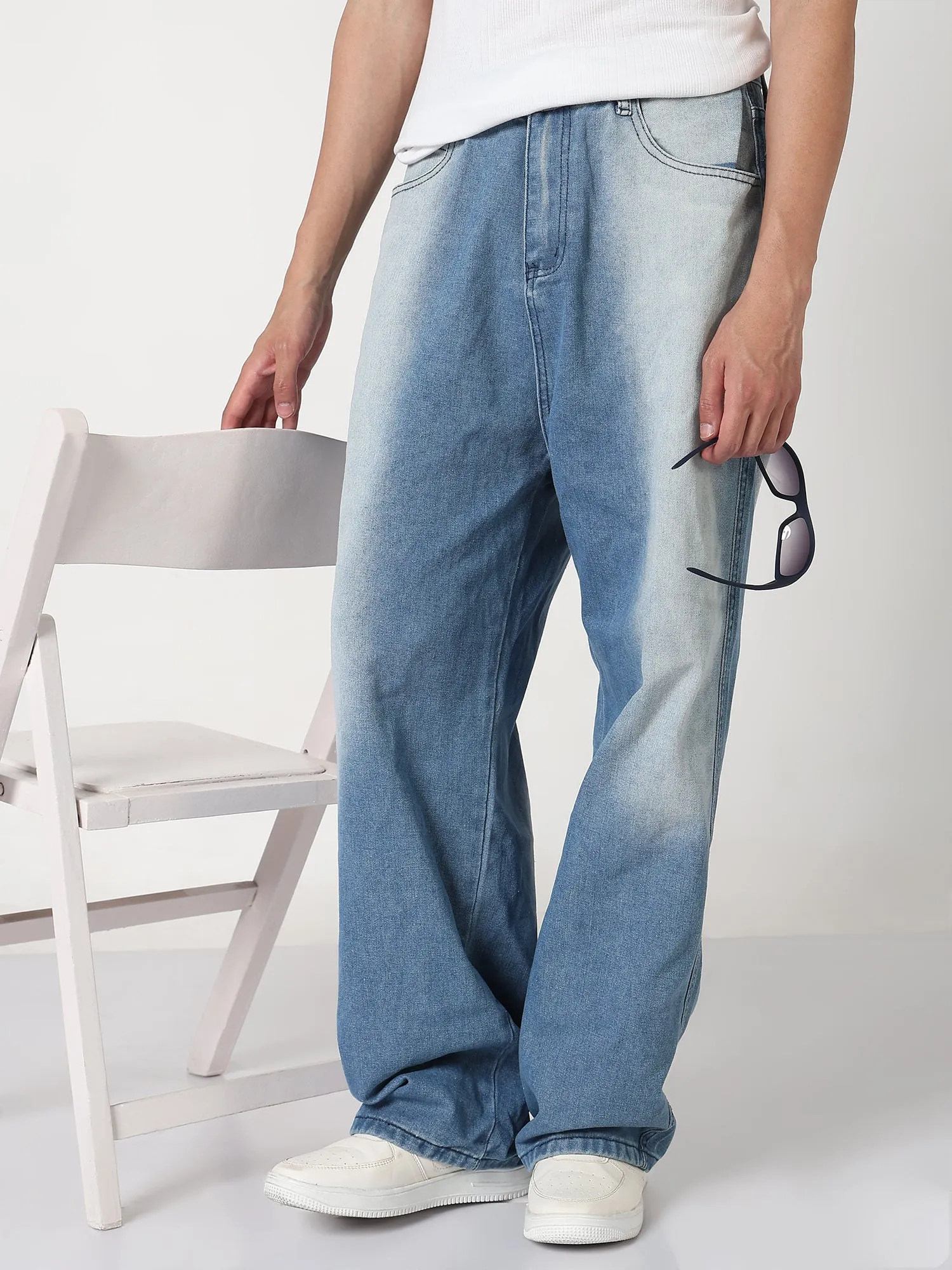 Men's Blue Washed Baggy Fit Jeans Must Have Wear