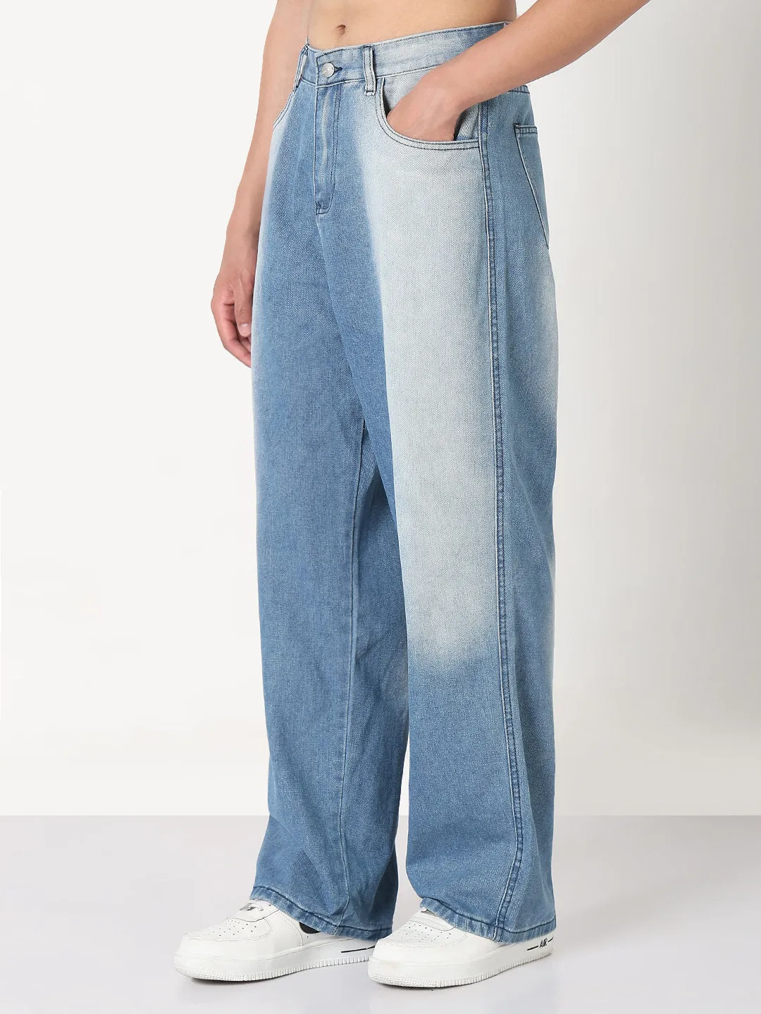 Cool Texture Pre Shrunk Fabric Men's Blue Washed Baggy Fit Jeans