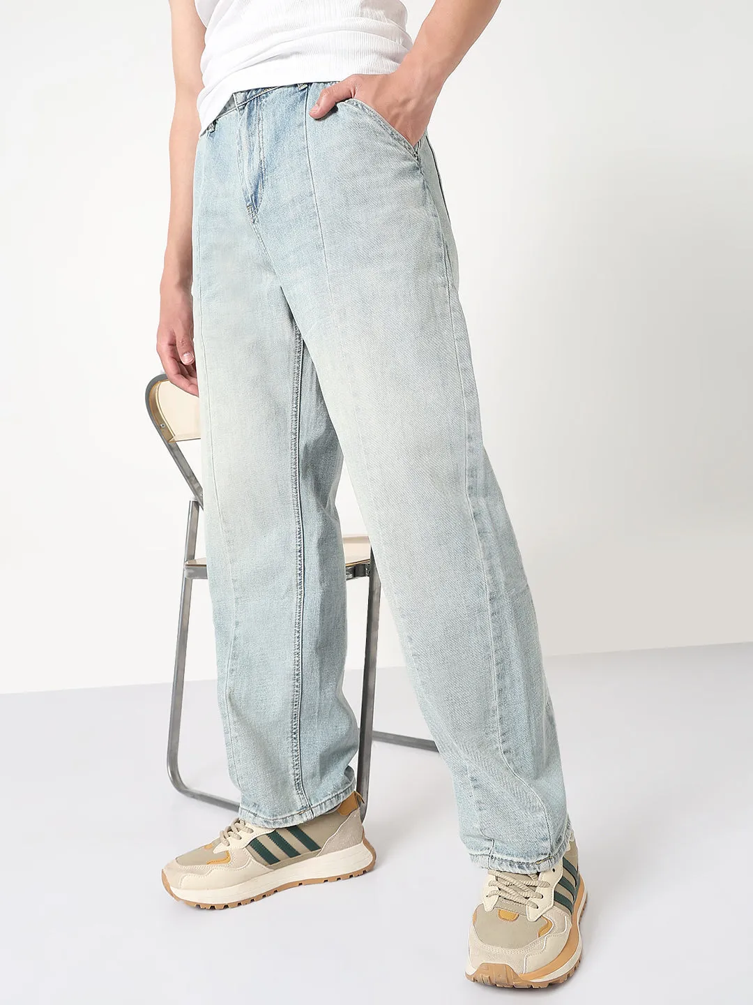 Men's Blue Washed Straight Fit Front Seam Jeans Everyday Pick