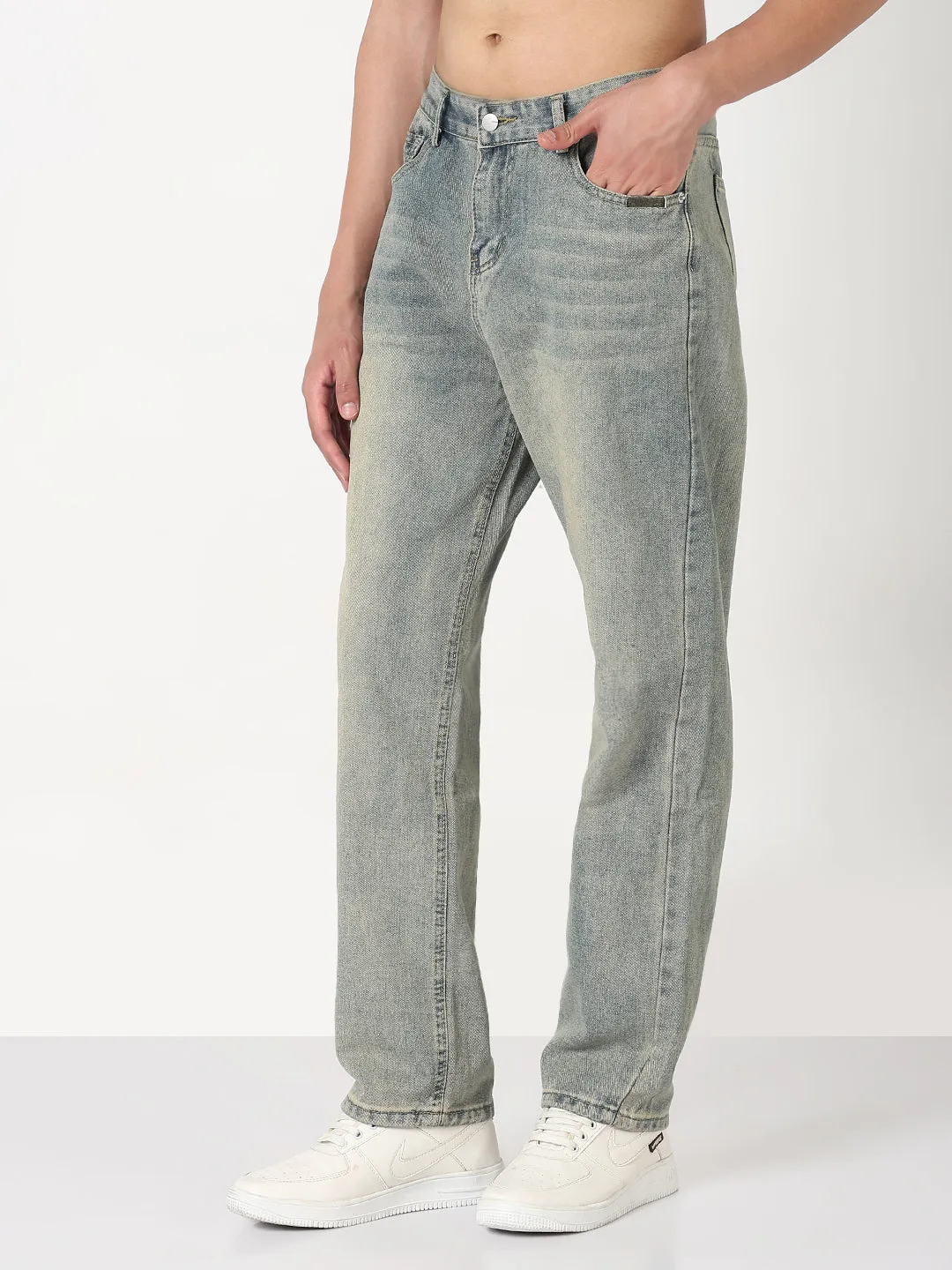 Men's Blue Washed Straight Fit Jeans Modern Comfort