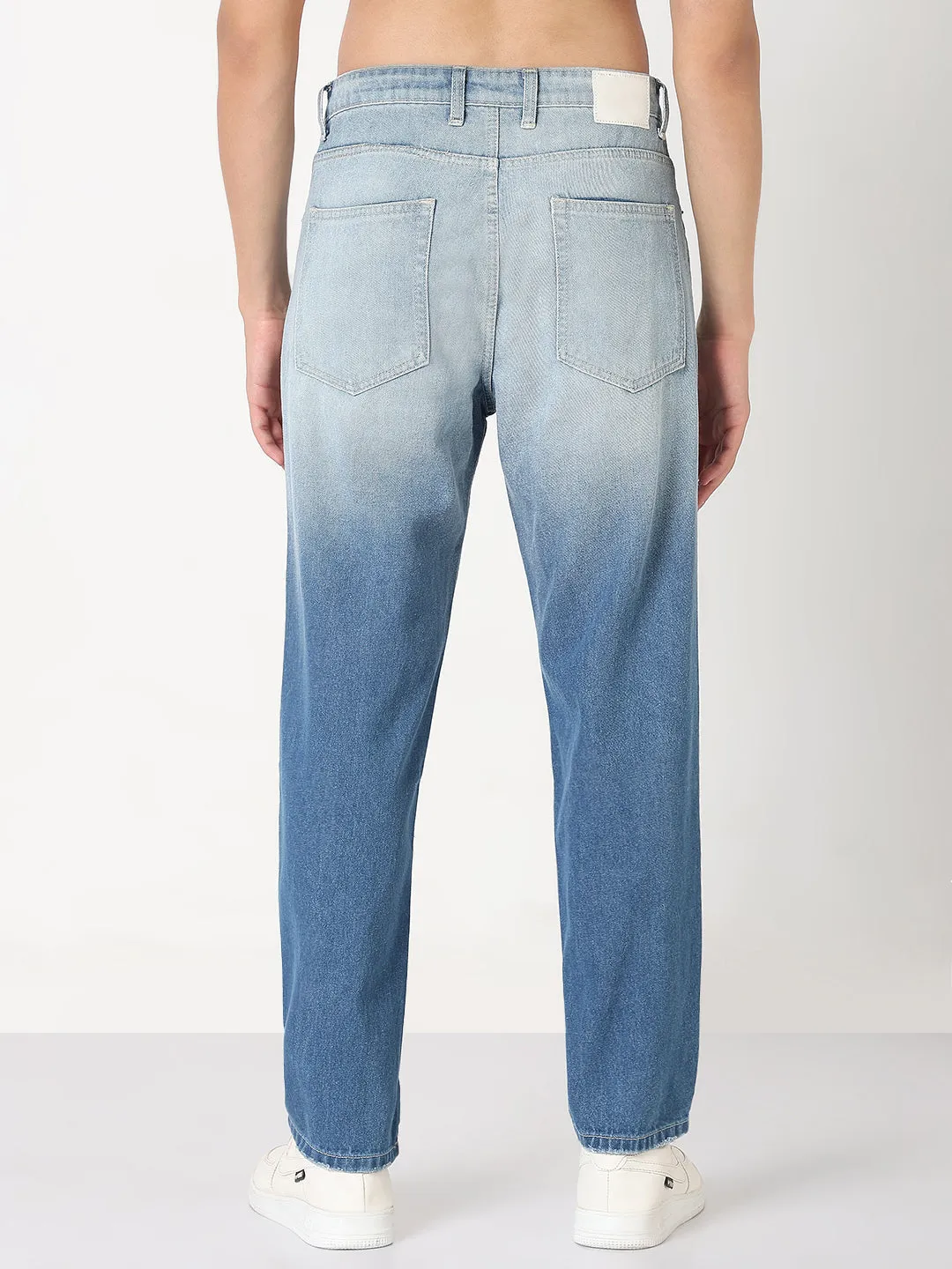 Multipurpose Utility Pockets Men's Blue Washed Straight Fit Ombre Jeans