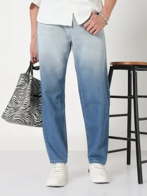 Men's Blue Washed Straight Fit Ombre Jeans Elegant Minimalist Outdoor Adventure Minimal Fading