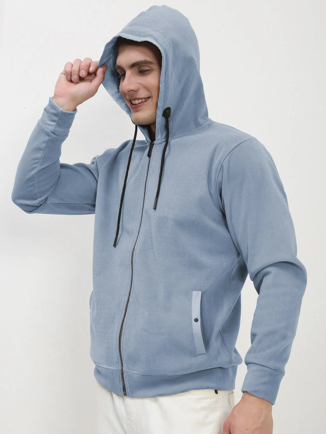Men's Blue Zipper Hoodie Fashionable Design