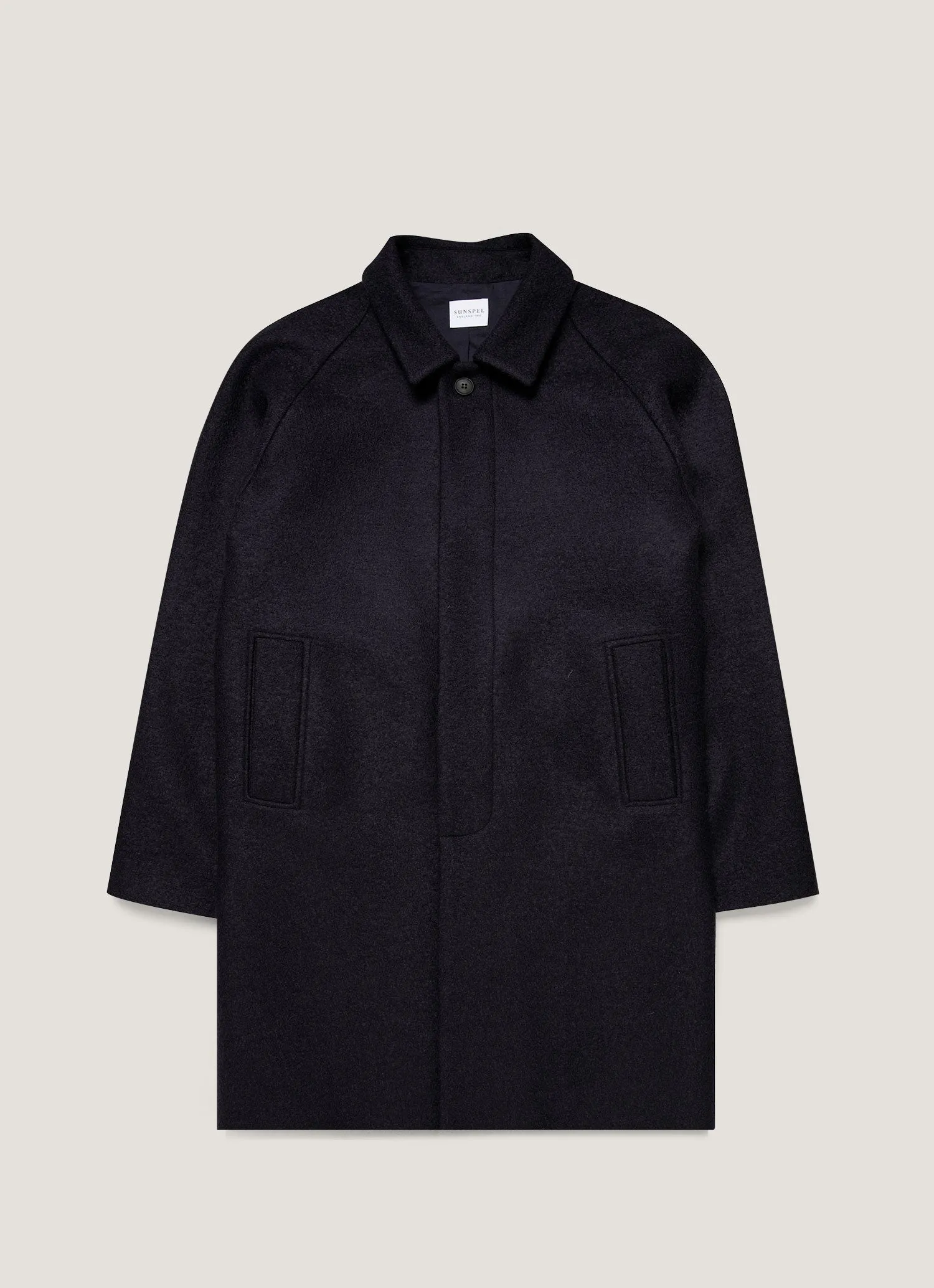 Convertible Collar Seamless Shoulder Design Men's Boiled Wool Car Coat in Navy