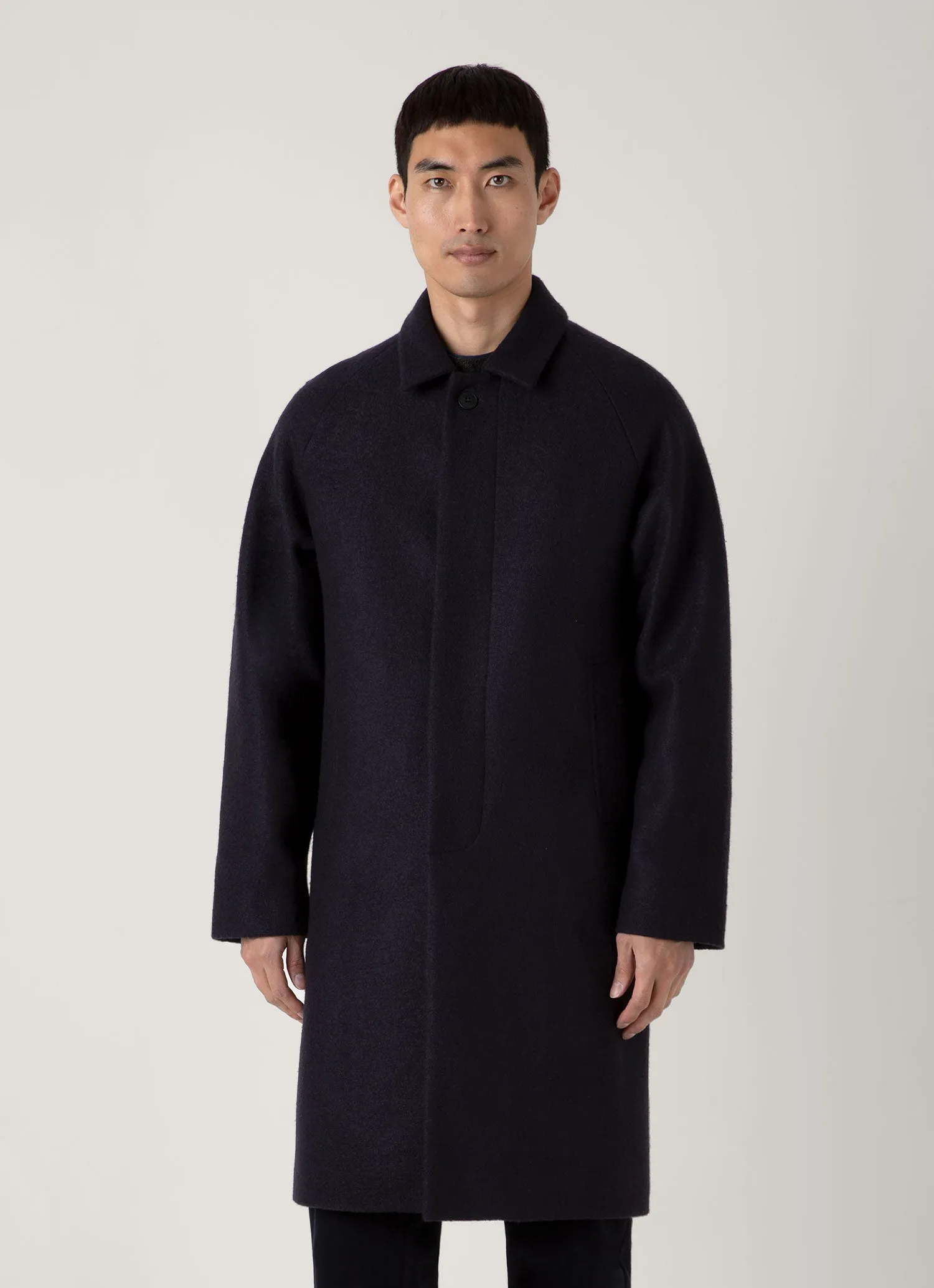 Men's Boiled Wool Car Coat in Navy Flexible Material All Season Versatility