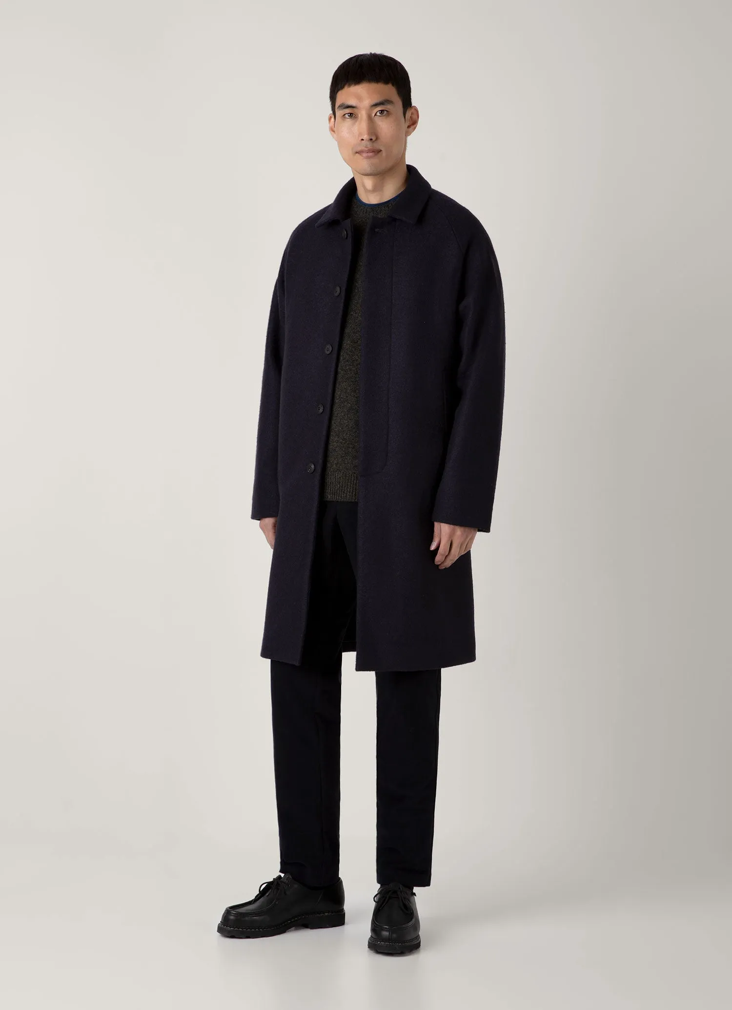 Soft Weather Wear Elegant Styling Men's Boiled Wool Car Coat in Navy