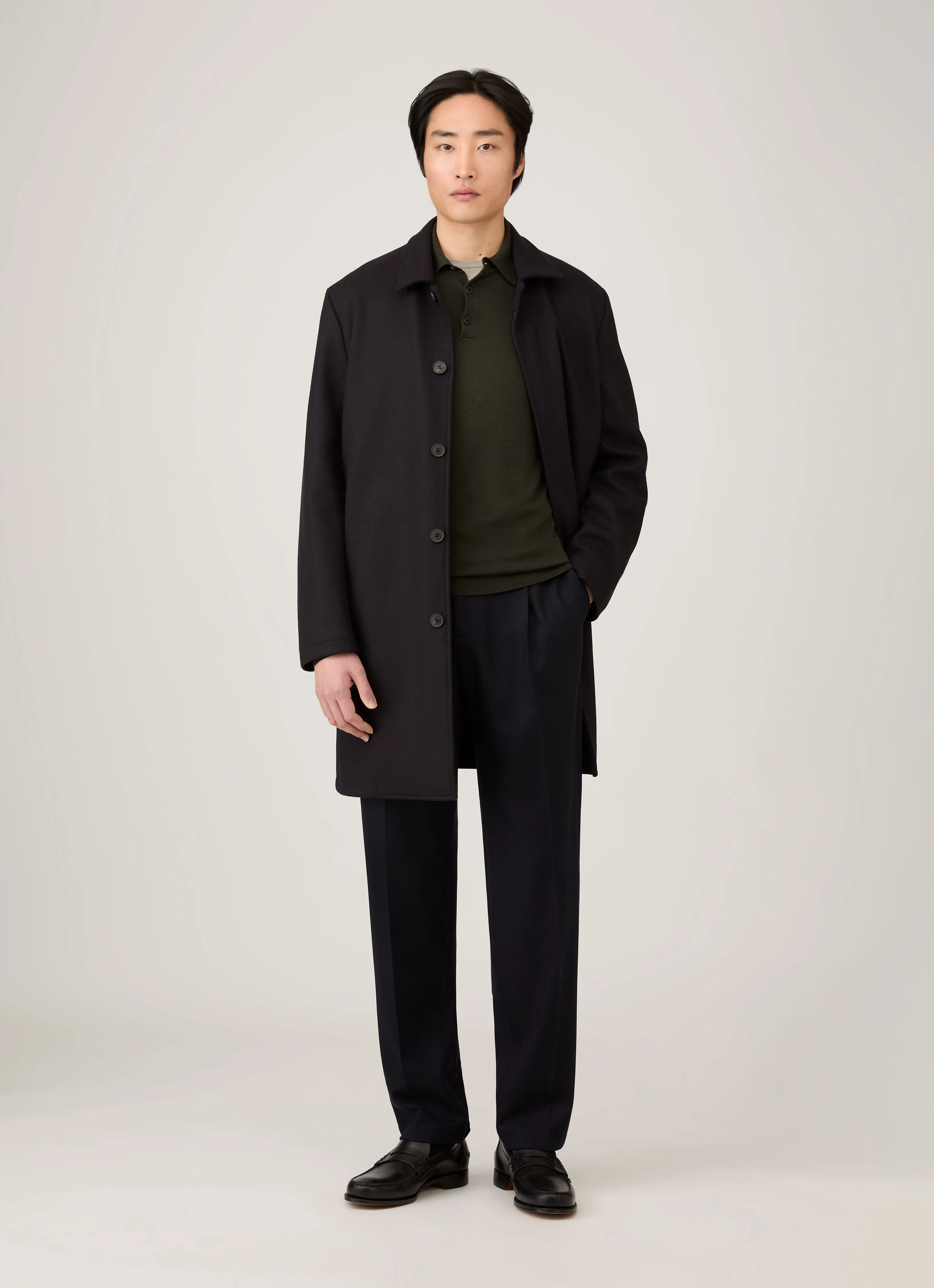 Sunday Walk Style Cold Weather Men's Boiled Wool Coat in Navy