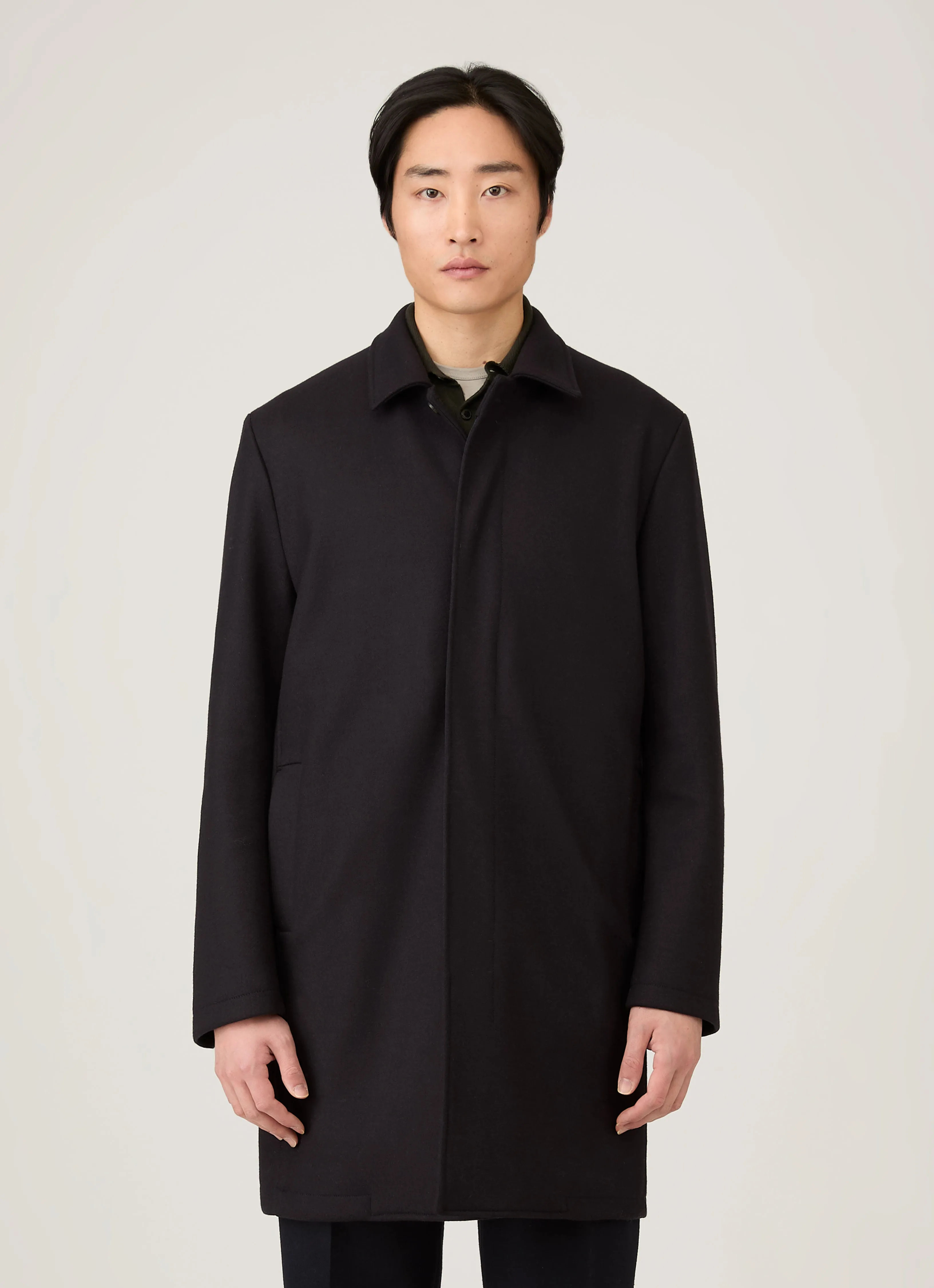 Tear Resistant Panels Men's Boiled Wool Coat in Navy