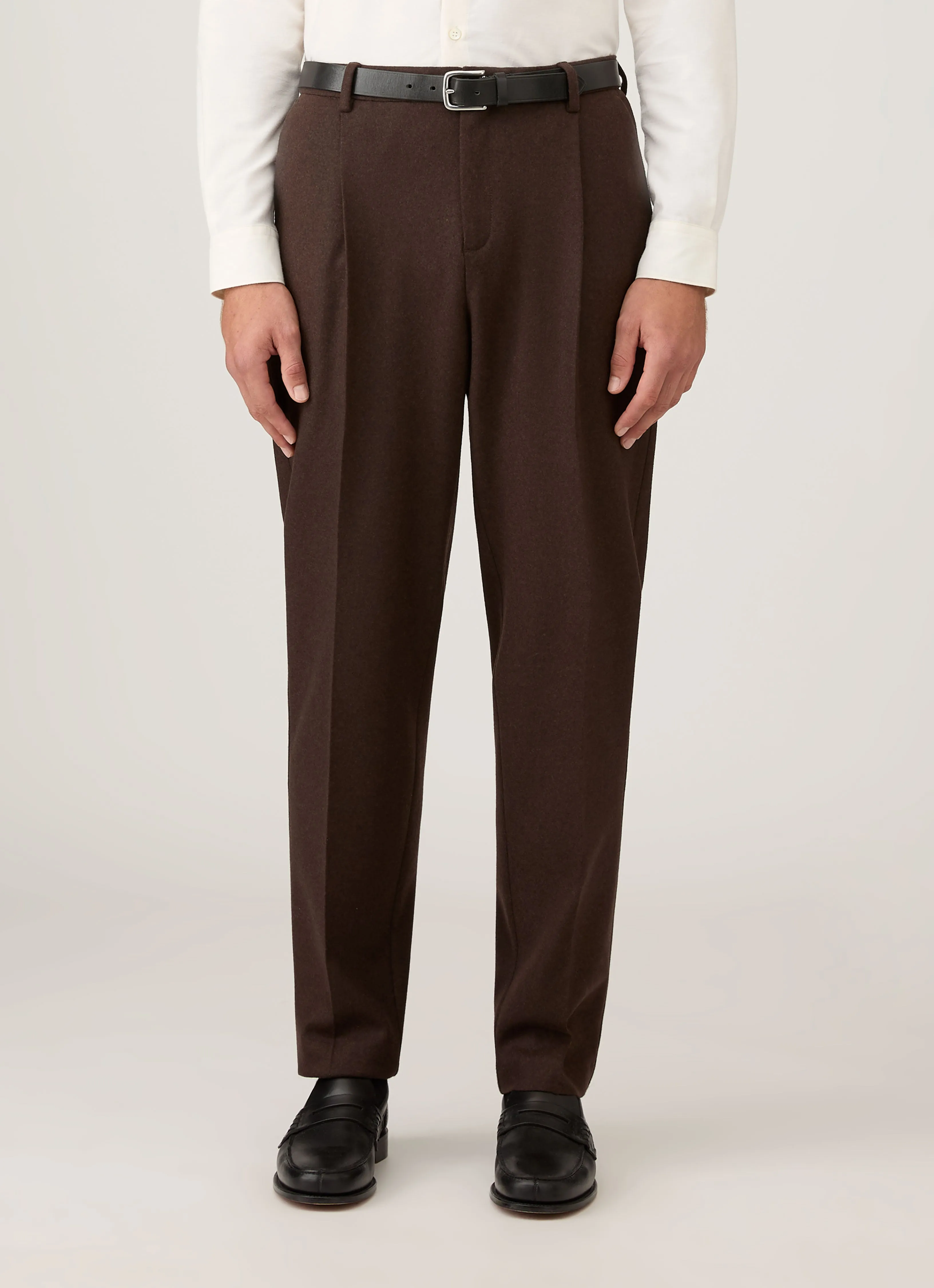 Quick Release Buckle Men's Boiled Wool Trouser in Truffle