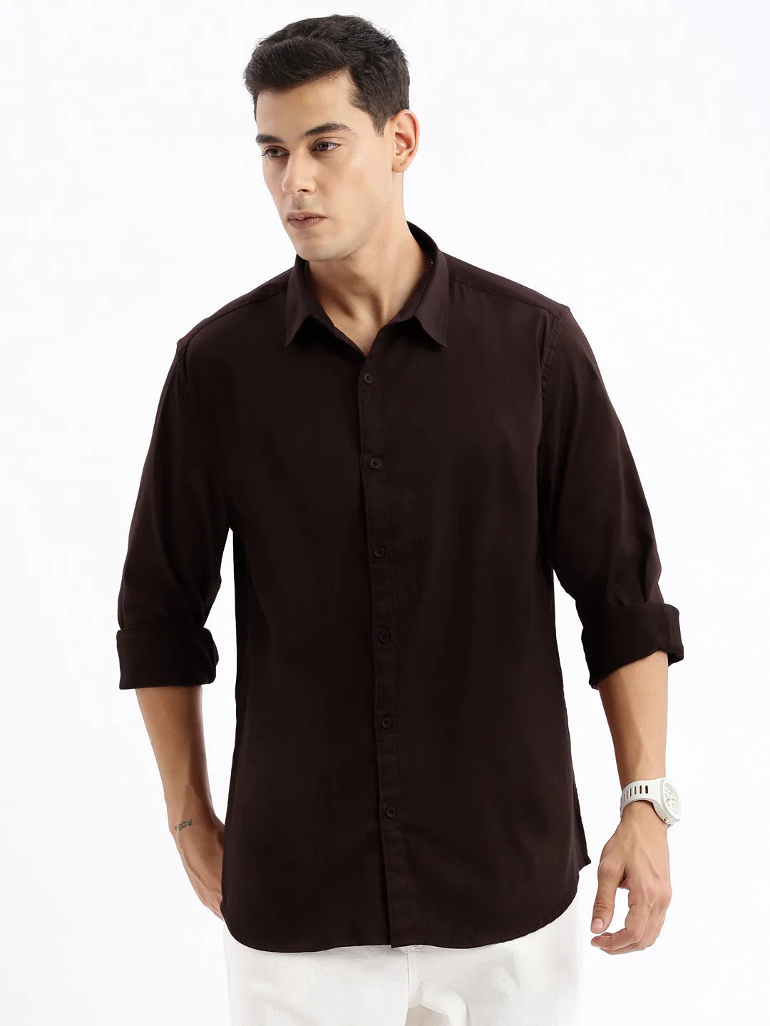 Men's Brown Cotton Slim Fit Shirt Park Day