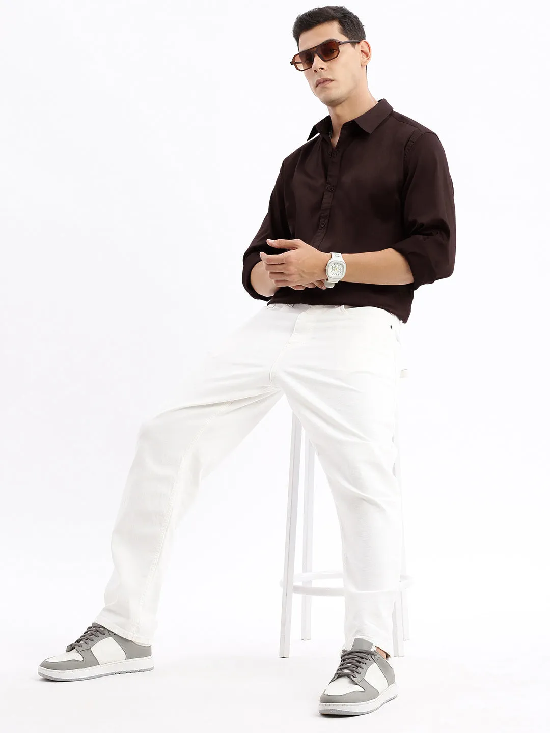 Men's Brown Cotton Slim Fit Shirt Fable Core