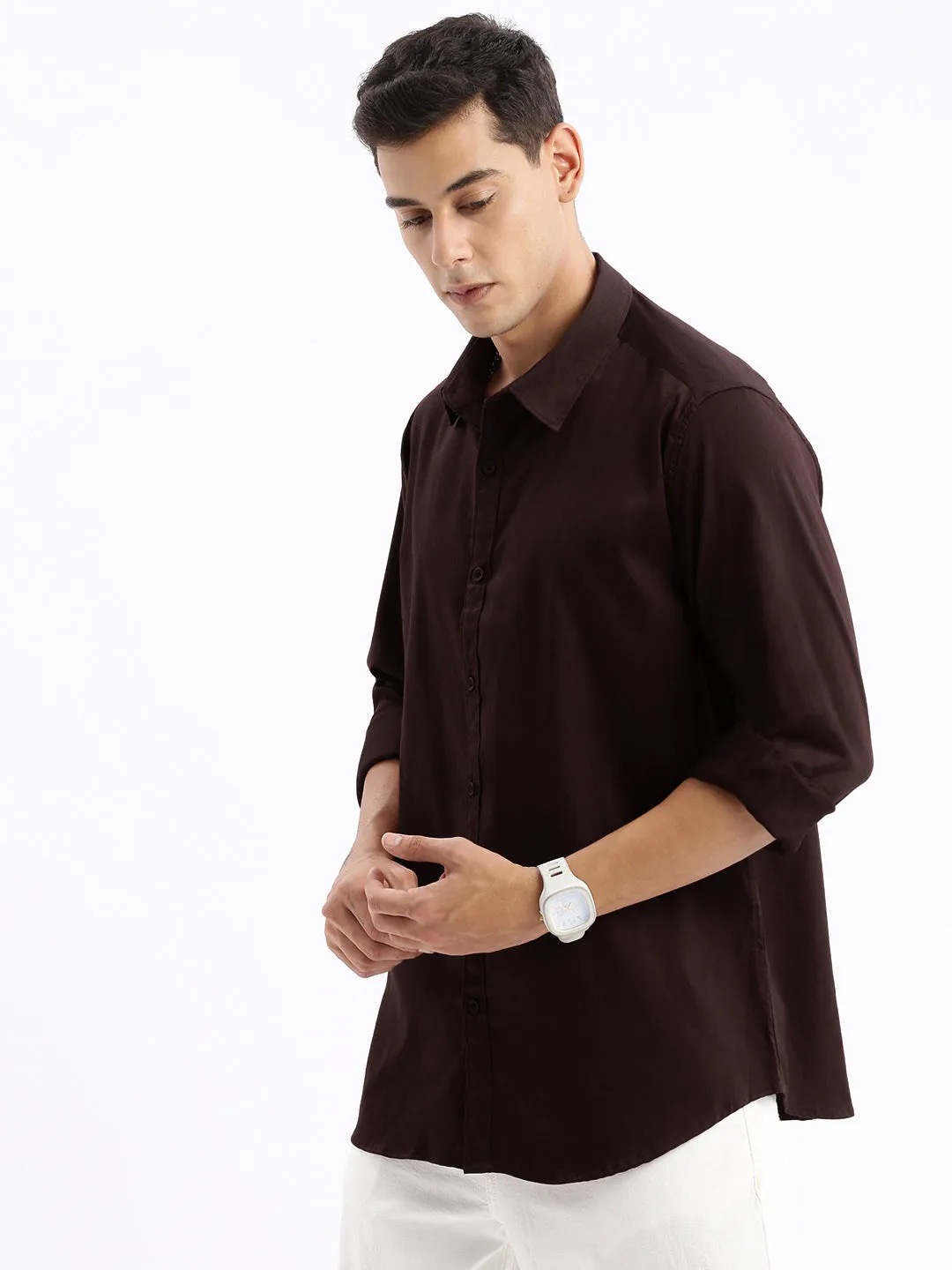 Inner Glow Men's Brown Cotton Slim Fit Shirt