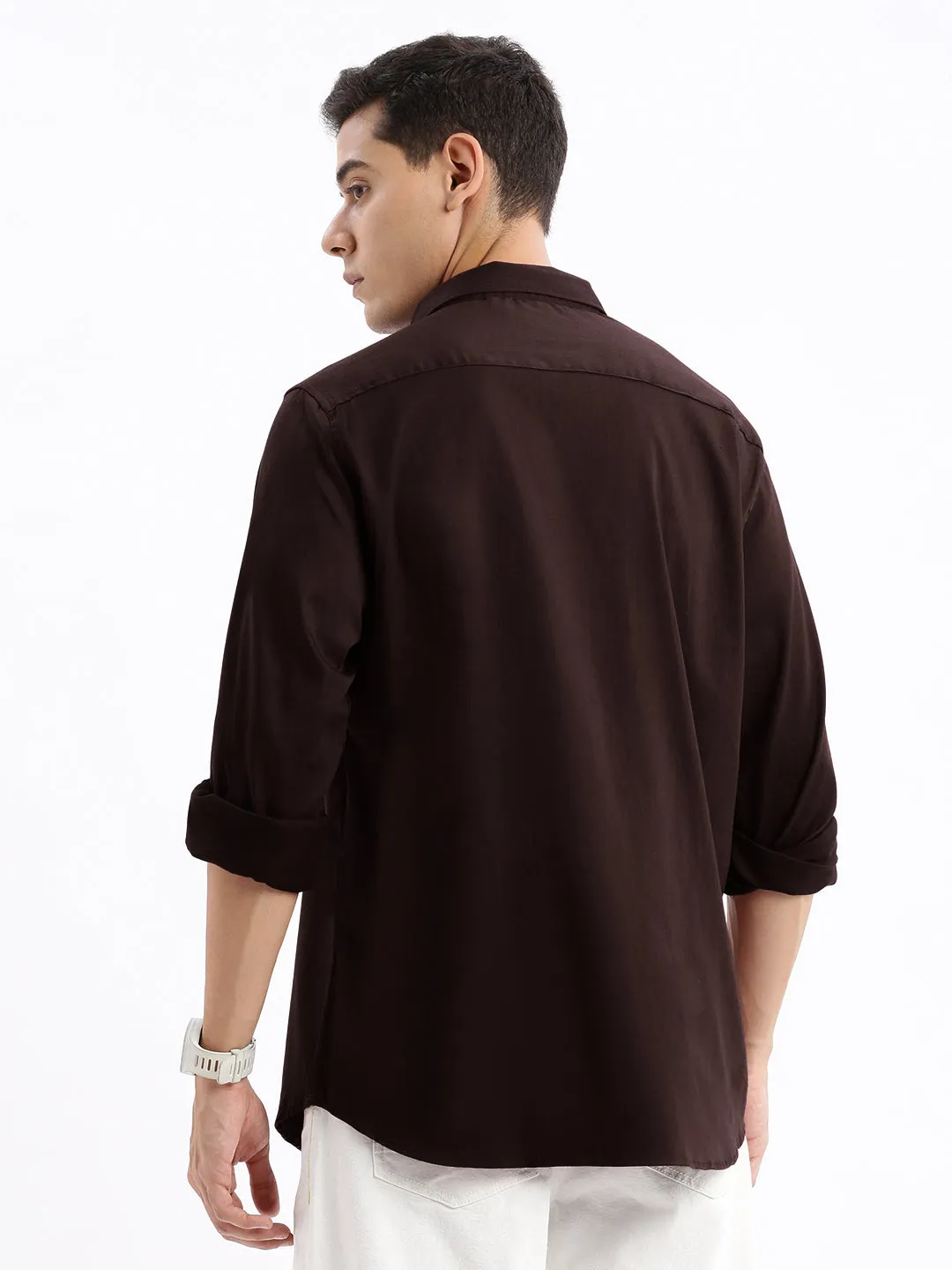 Men's Brown Cotton Slim Fit Shirt Cozy clothing