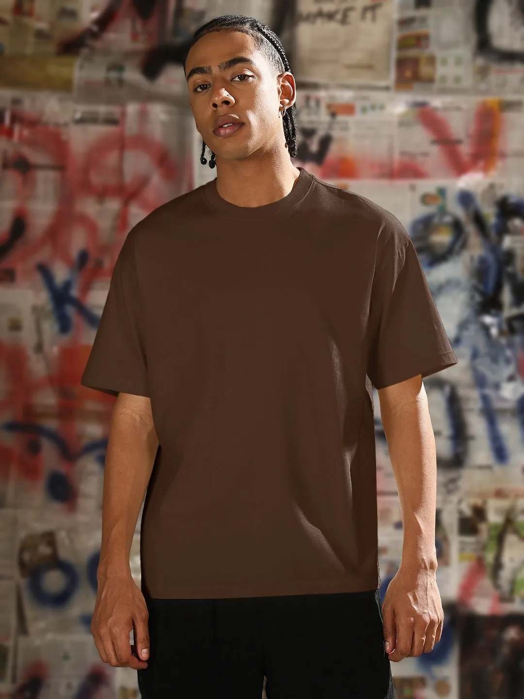DurableCoverstitch Men's Brown Regular Fit T-Shirt