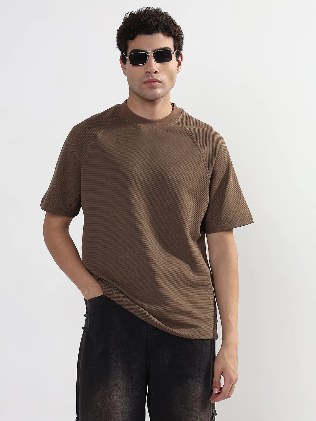 Elegant Dress Men's Brown Regular Fit T-Shirt