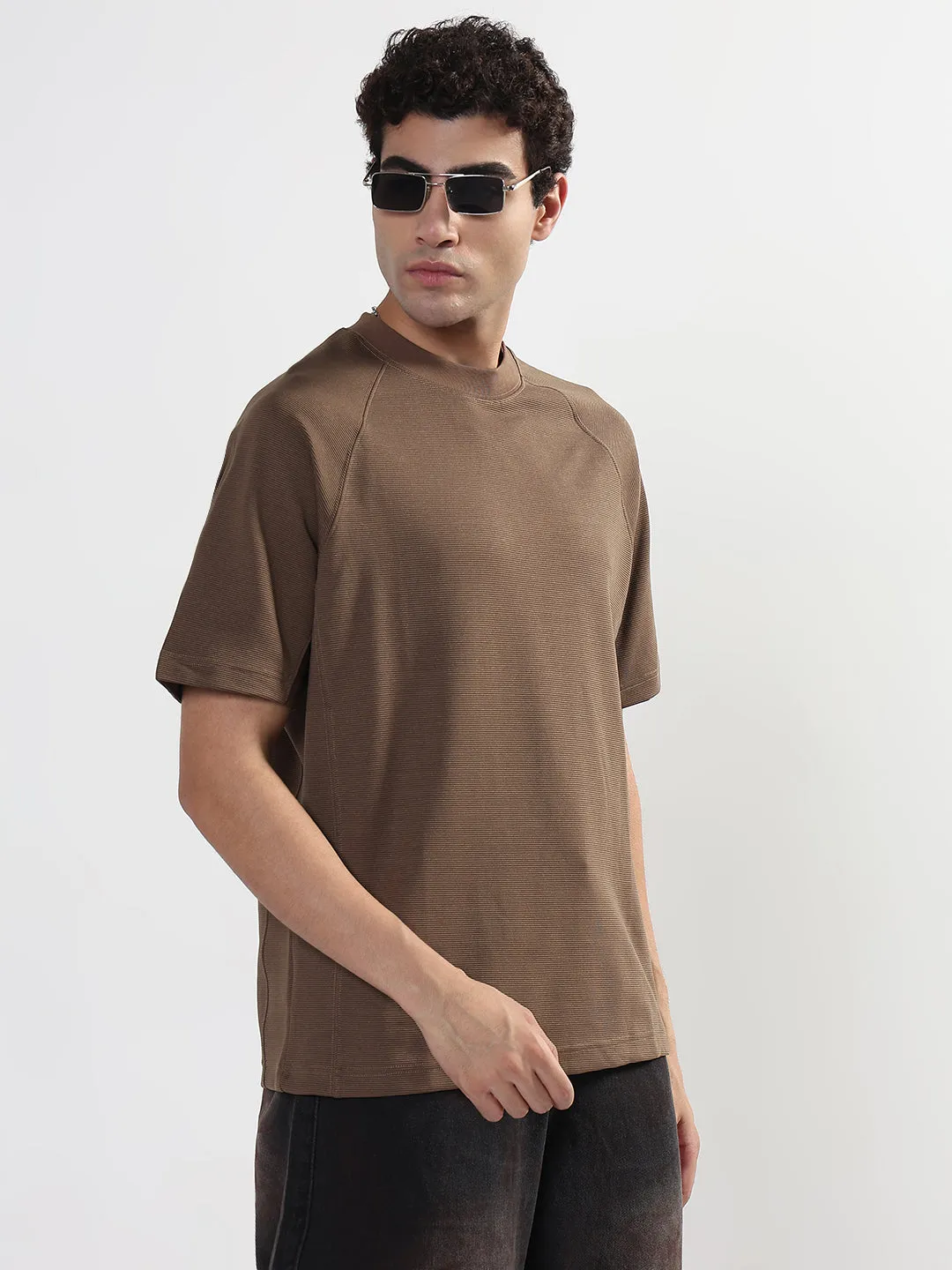Men's Brown Regular Fit T-Shirt FlatlockStitching