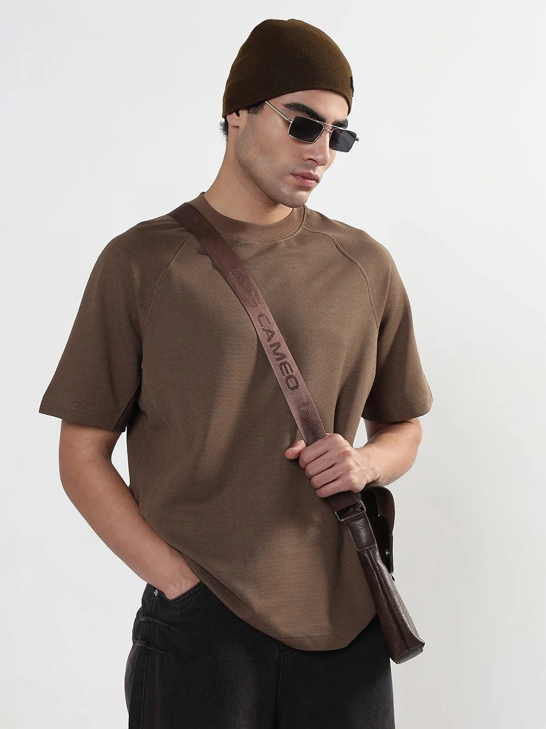 Men's Brown Regular Fit T-Shirt Comfortable Style World Glow