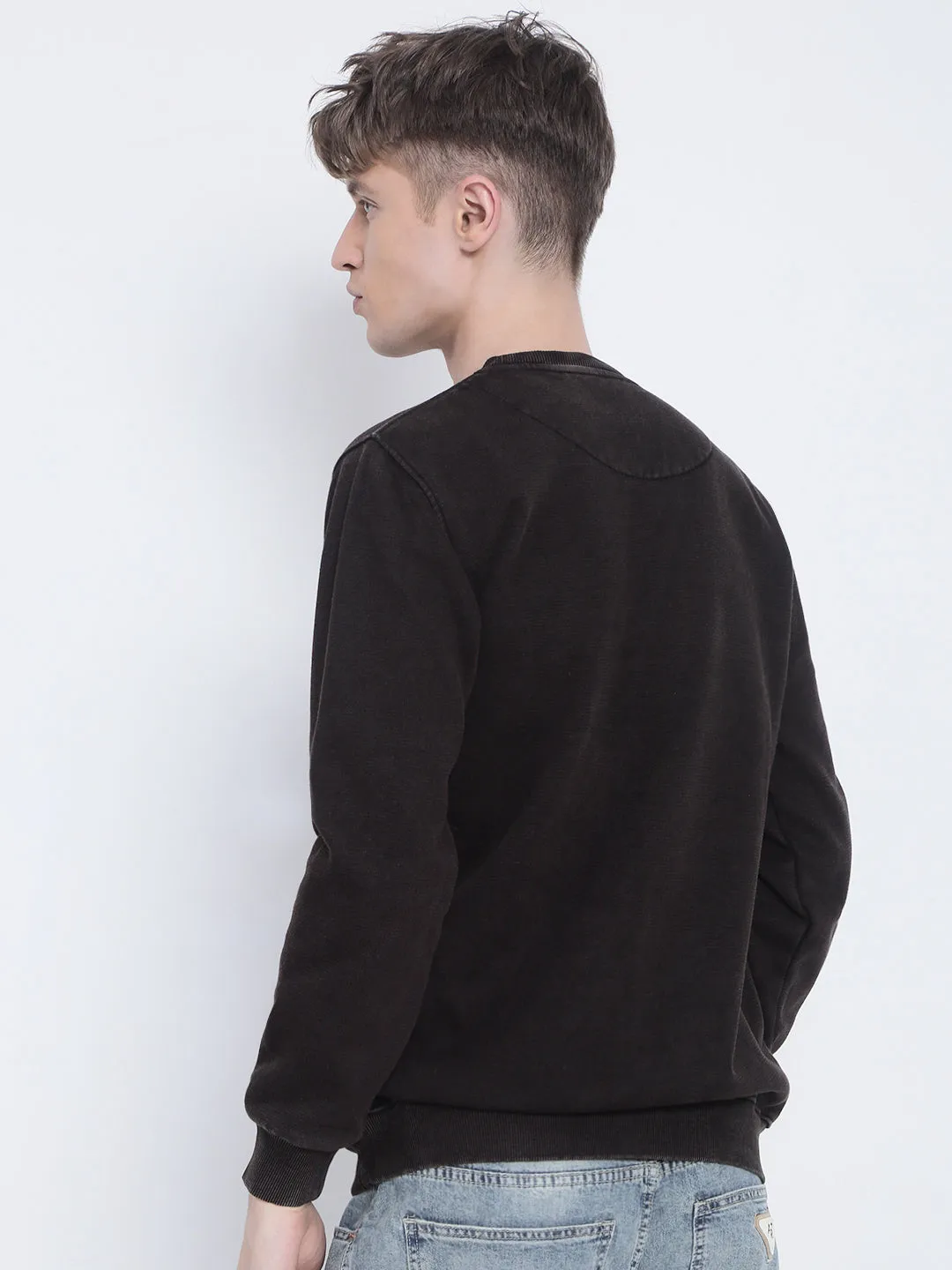 High-Quality Fabric Men's Brown Round Neck Sweatshirt