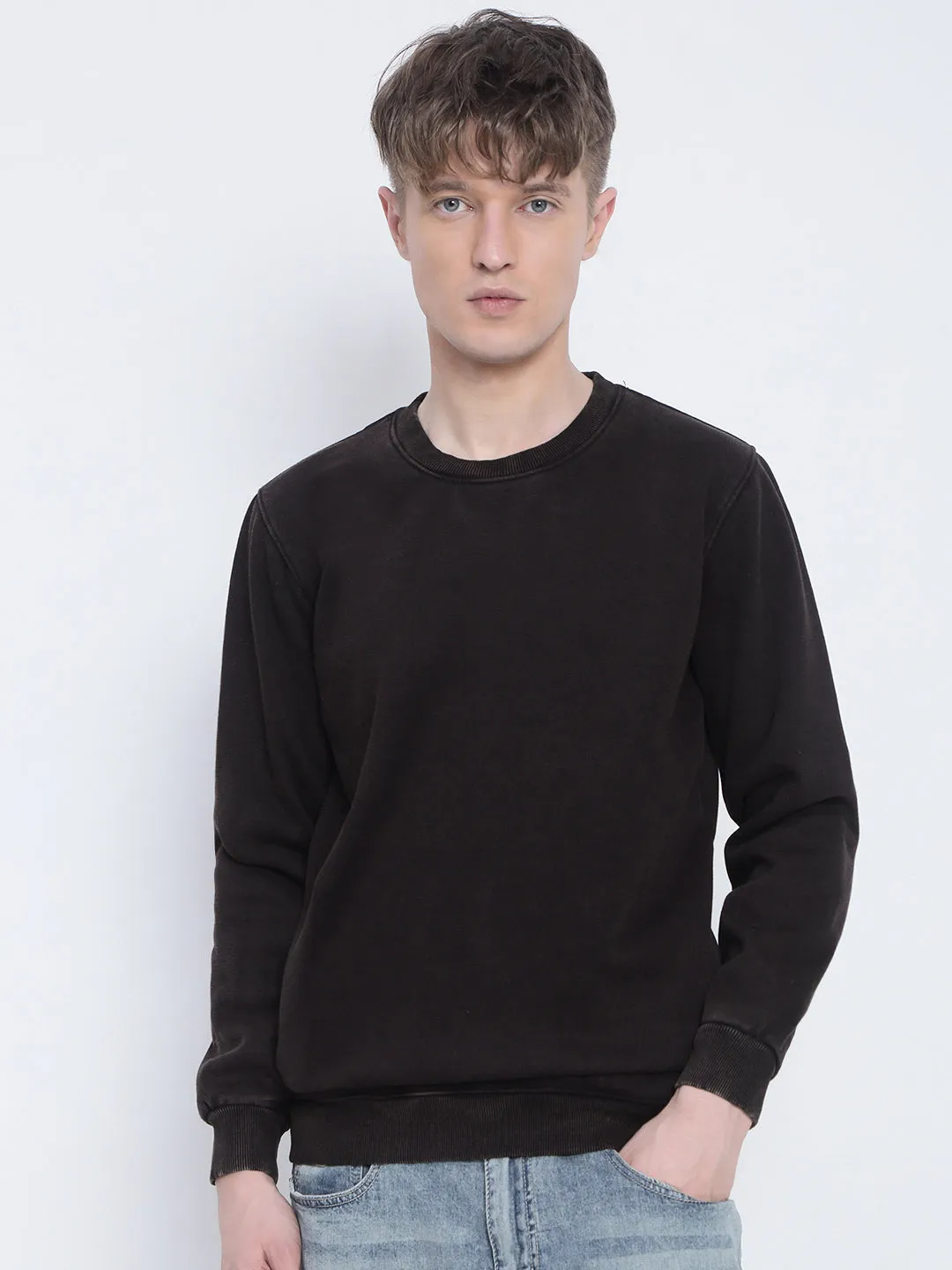 Men's Brown Round Neck Sweatshirt Daily Comfort Anti Odor
