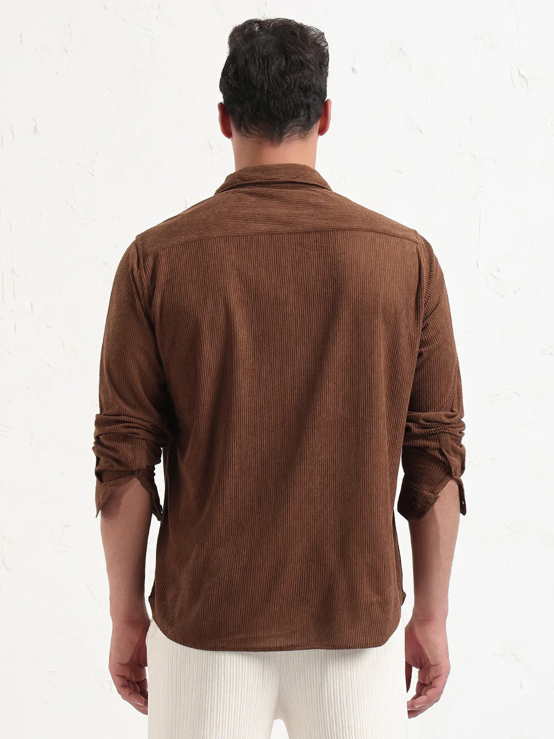 SmoothZipper World Glow Men's Brown Solid Corduroy Relaxed Fit Shirt