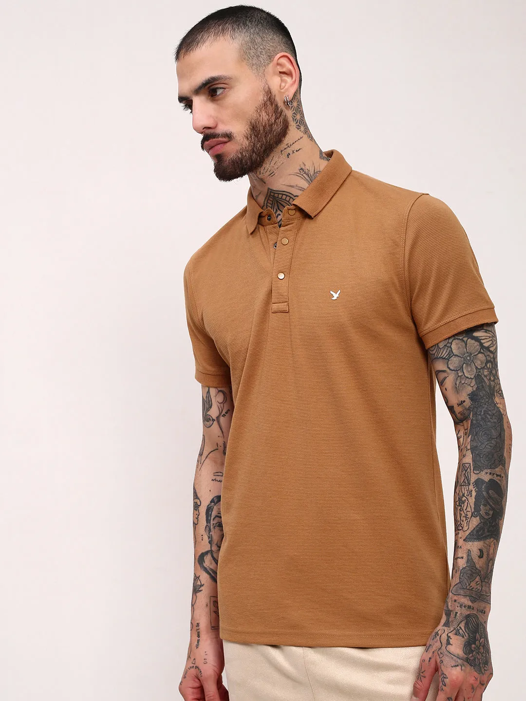 Men's Brown Solid Polo Collar Slim Fit T-Shirt product smooth sleekness