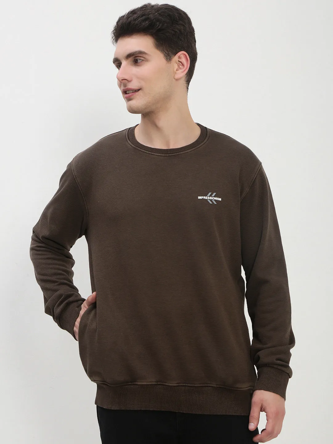 Men's Brown Solid Sweatshirt Breathable Layer