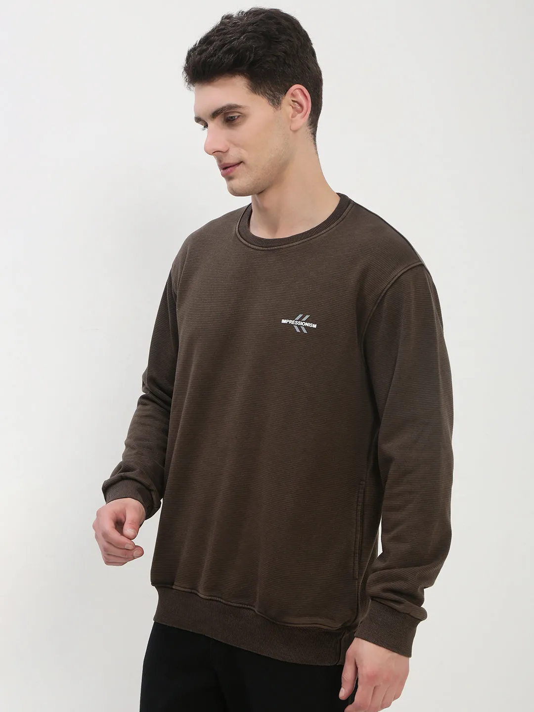 Fashion Statement Breathable Men's Brown Solid Sweatshirt