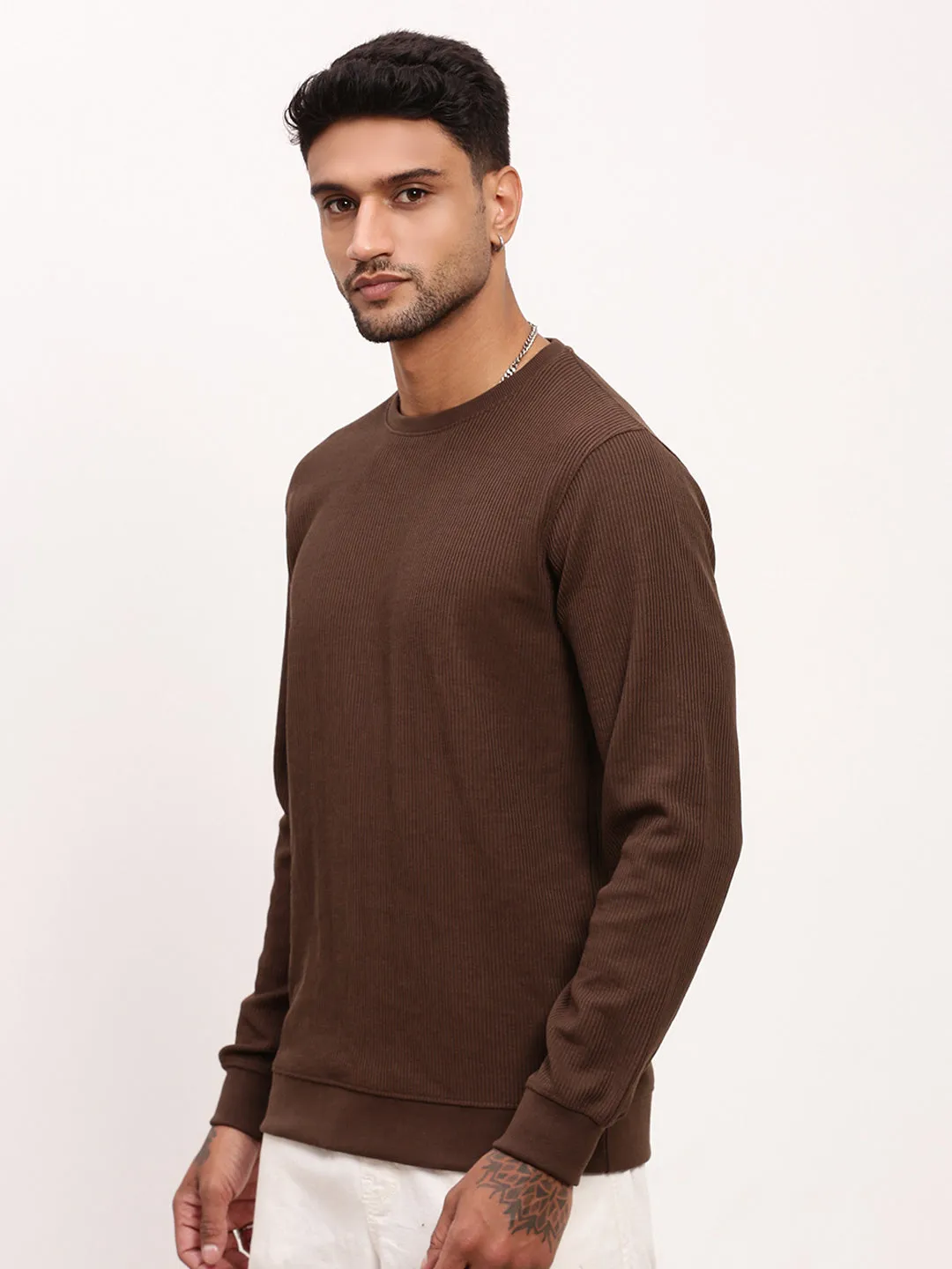 product patchwork creativity Easy to Carry Men's Brown Solid Sweatshirt