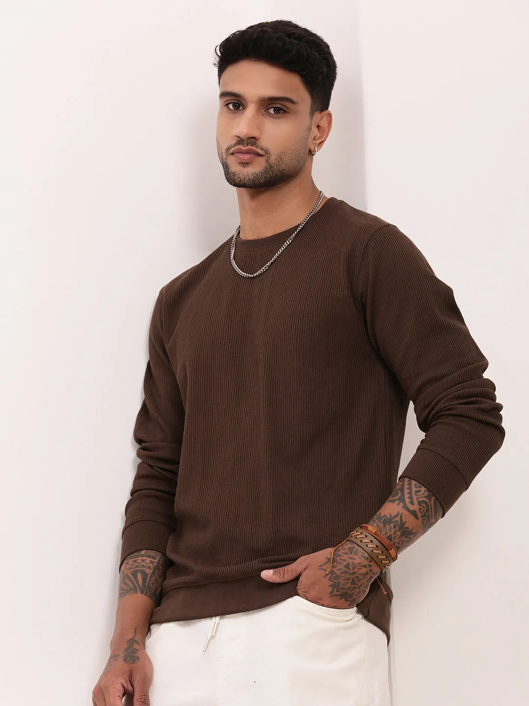 Blend product holiday wear celebration Men's Brown Solid Sweatshirt