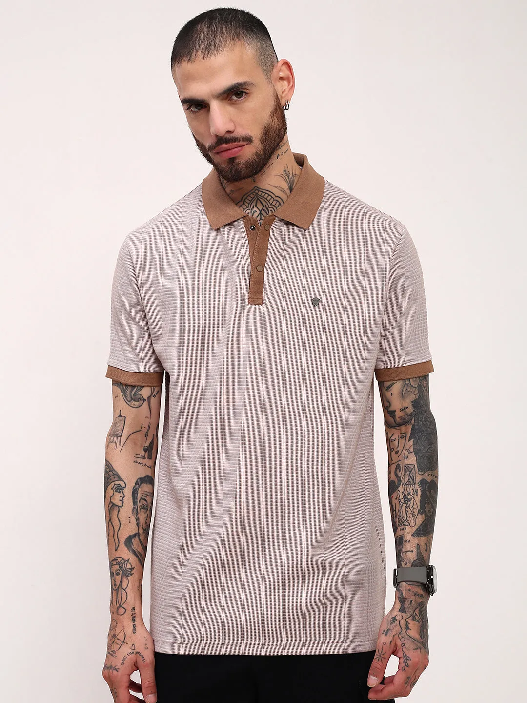Men's Brown Solid T-Shirt product trendy catchiness rhinestone accents