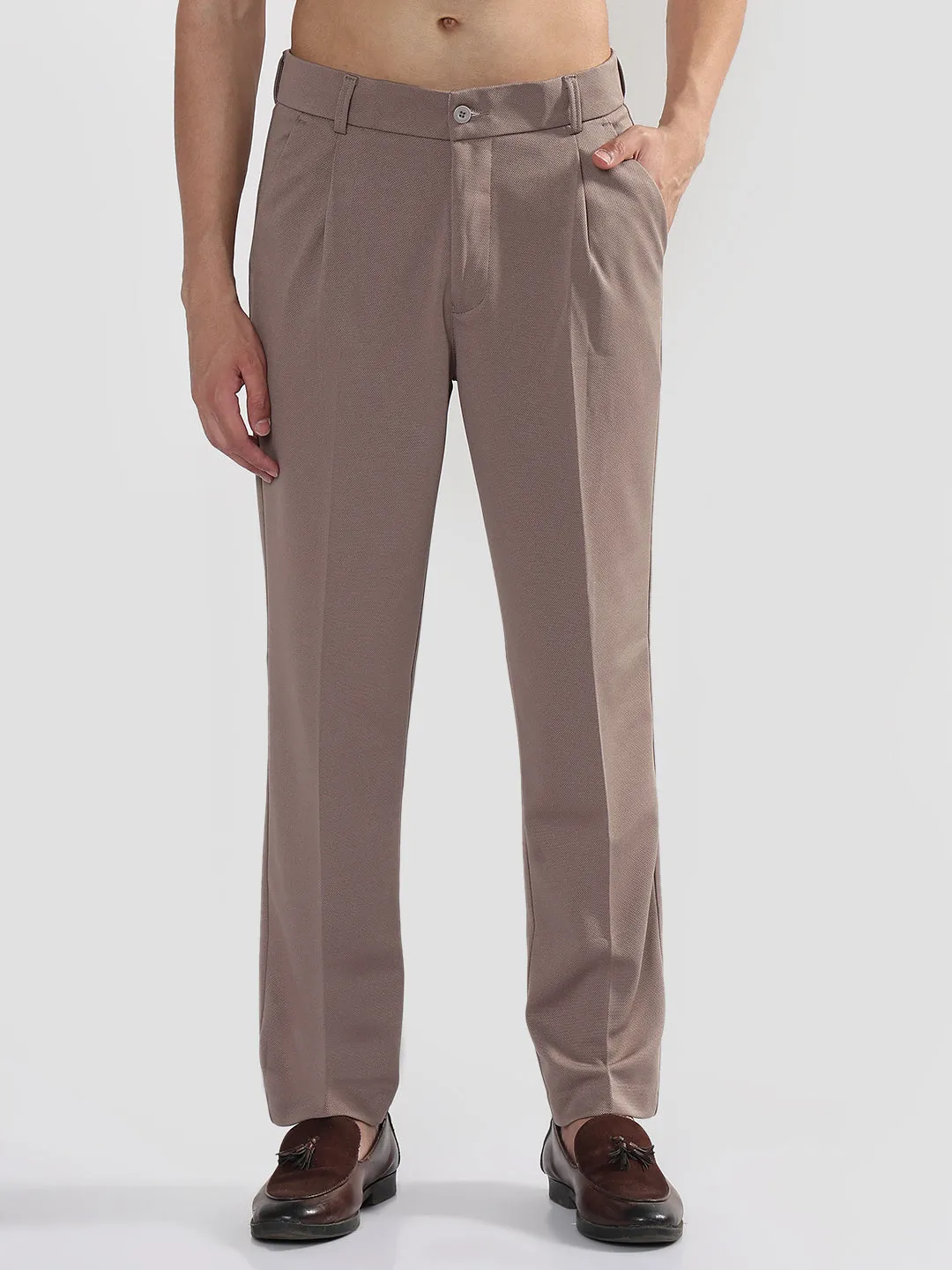 Men's Brown Straight Fit Formal Trouser Workout-ready Feminine Fit