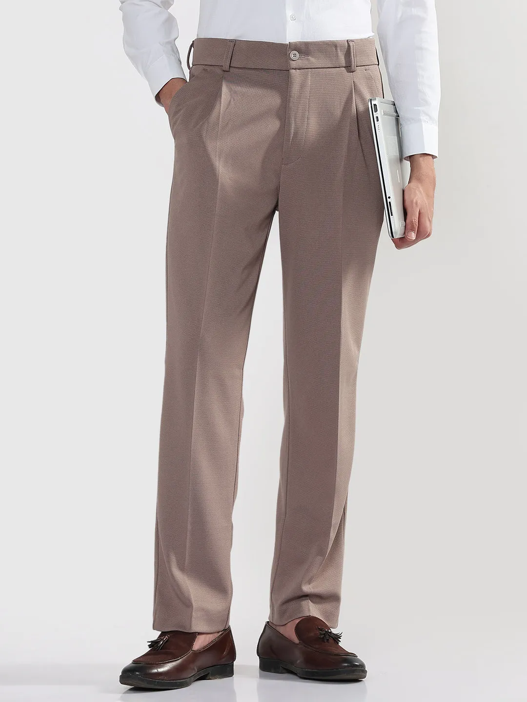 Men's Brown Straight Fit Formal Trouser Eco Friendly Material Fit Freedom