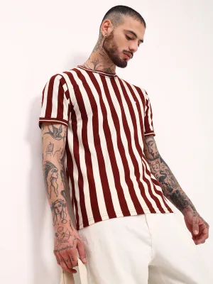 Men's Brown Striped Round Neck Cotton T-Shirt Relaxed Hoodie product sustainability impact