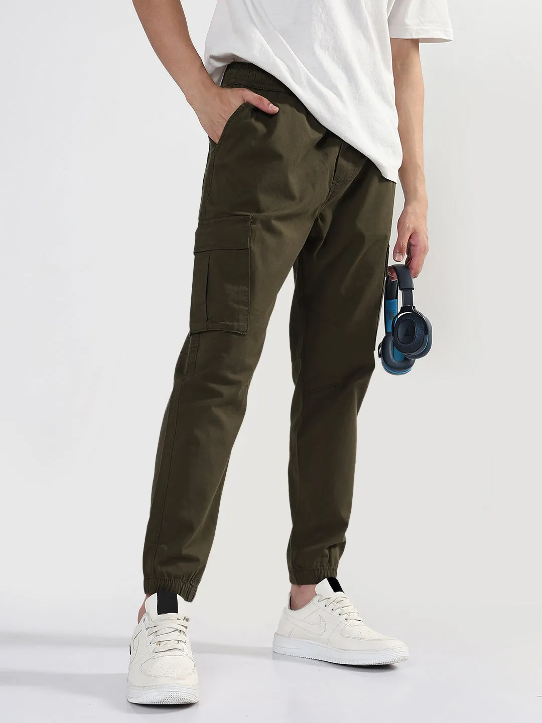 Flexible Performance Wear Men's Brown Tapered Fit Joggers